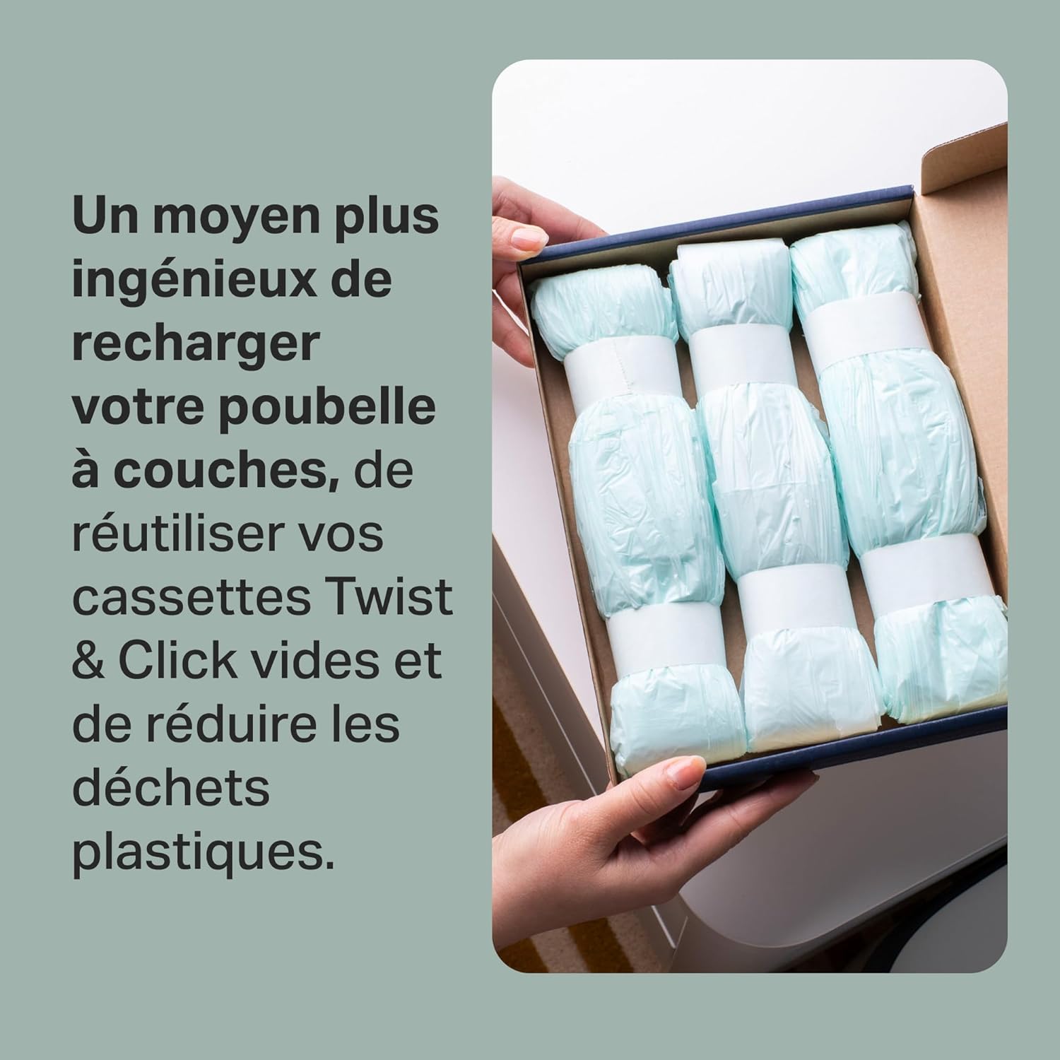 Tommee Tippee Twist & Click Film de recharge pour poubelle à couches, lot de 3, longueur 10,5 m chacun, film antibactérien multicouche*, s'adapte à la cassette Twist & Click, 3 x 10,5 m – Image 4