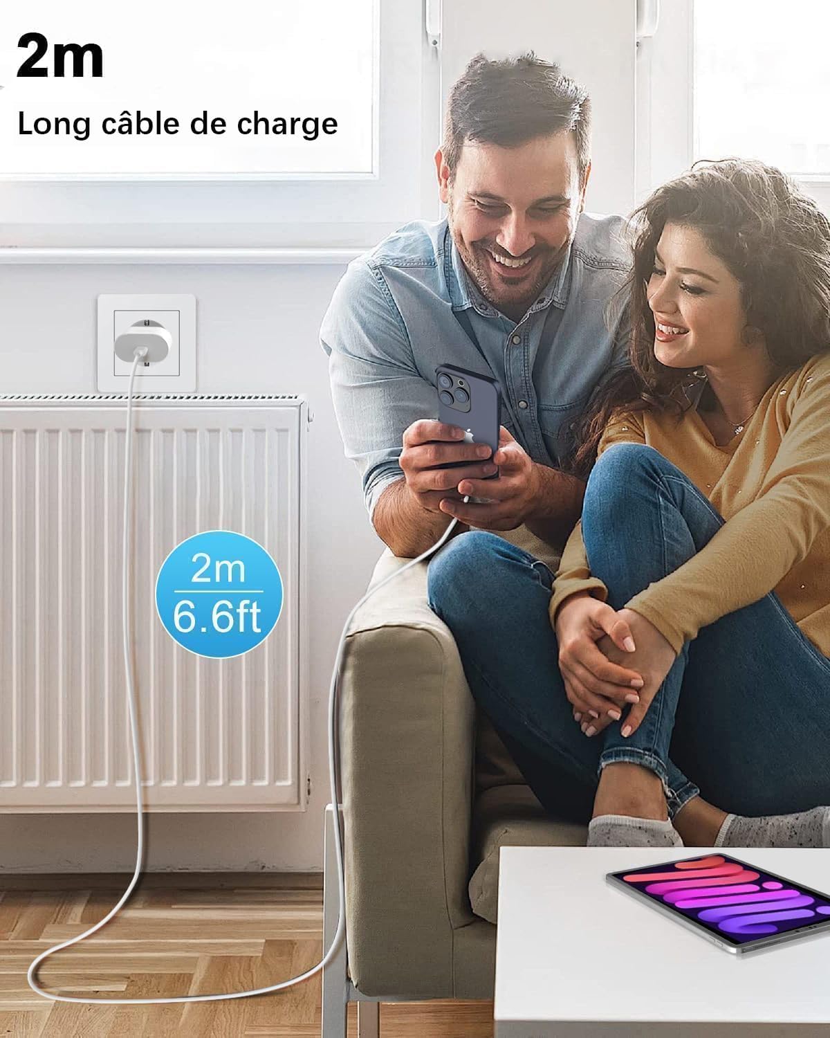 Chargeur rapide USB C pour iPhone 17/17 Air/17 Pro/17 Pro Max, iPhone 16/15/15 16 Pro Max, prise adaptateur secteur 27 W avec câble USB-C 2 M – Image 8