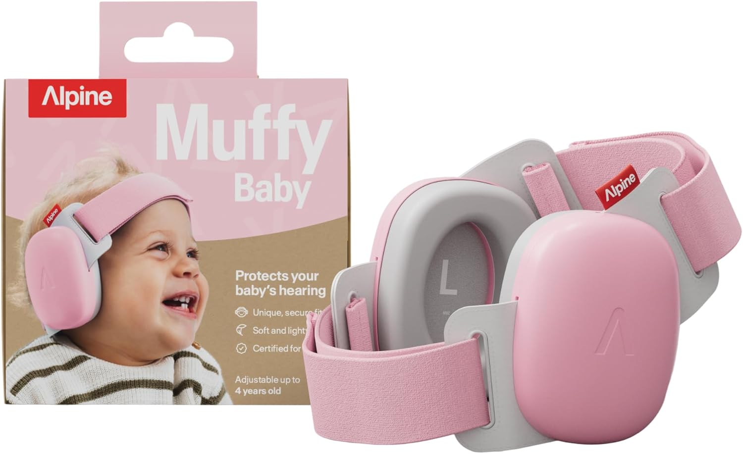 Alpine Muffy Baby Comfort – Certifié CE, bandeau unique pour un ajustement sûr et confortable, protection auditive pour les enfants jusqu'à 4 ans, réduction sonore 24 dB, rose – Image 2