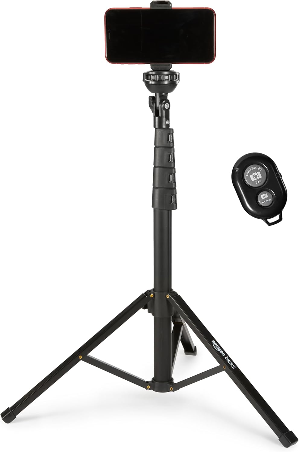 Amazon Basics Trépied extensible pour téléphone et perche à selfie 162 cm avec télécommande sans fil Noir – Image 2
