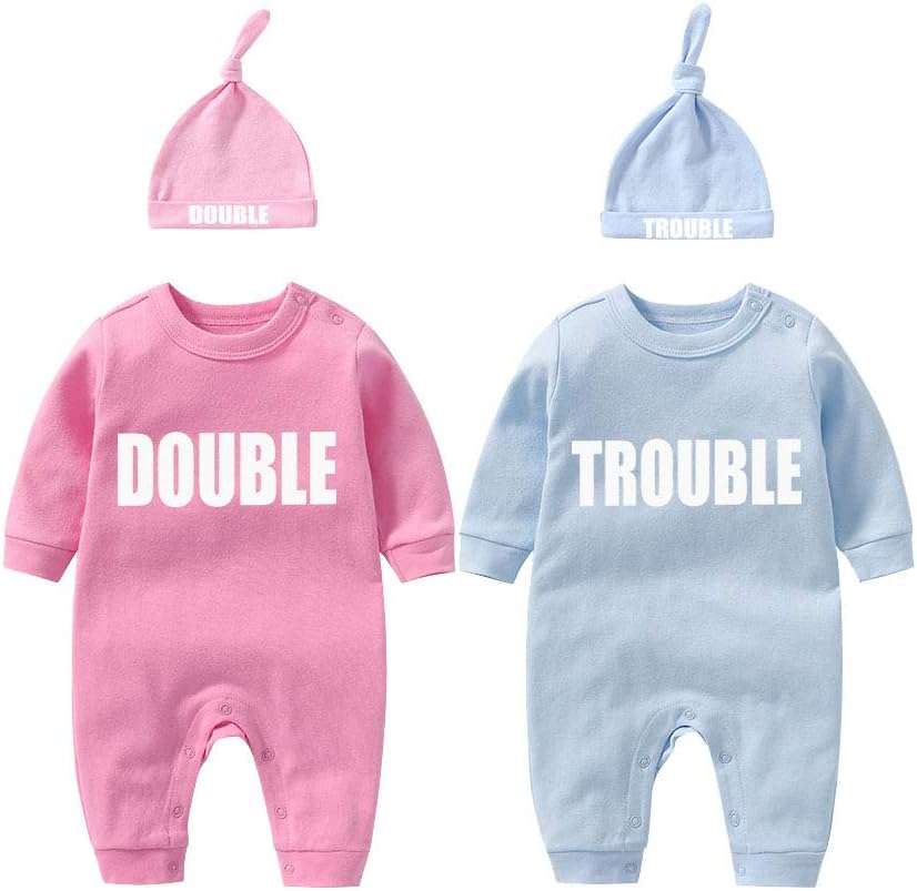 Body bébé jumeaux Double Trouble nouveau-né unisexe drôle à manches longues body unisexe bébé garçon et fille – Image 2