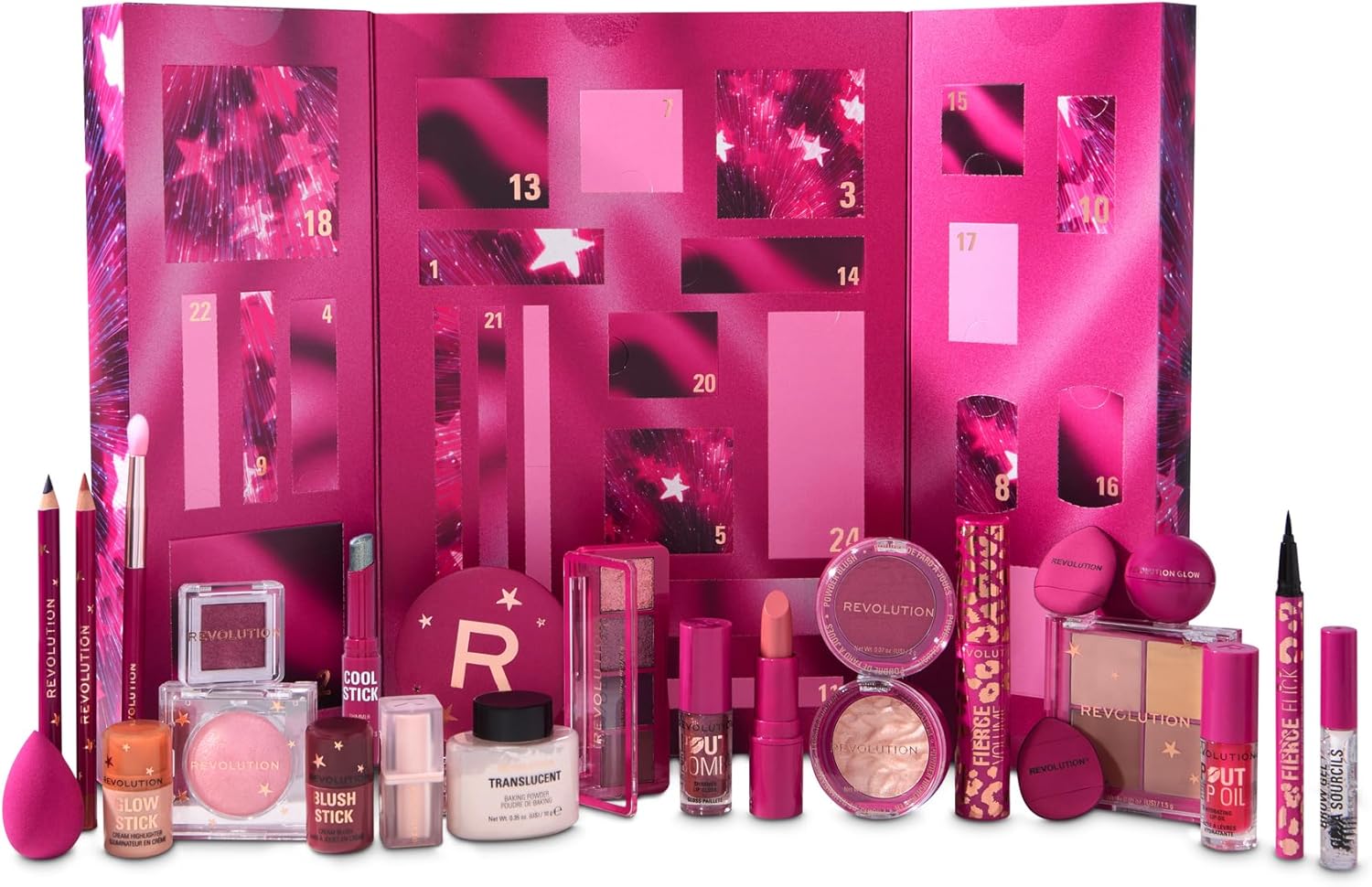 Calendrier de l'Avent Revolution Makeup 2025, 24 essentiels de beauté, coffret cadeau avec gloss, surligneur, fard à joues, pinceaux et mascara, végétalien et sans animaux – Image 2