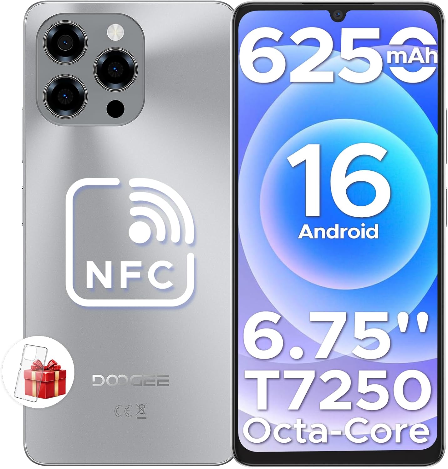 DOOGEE Note 58 Smartphone Android pas cher 16,32 Go (8 Go de RAM) + 128 Go ROM/TF 2 To Téléphone portable pas cher, téléphone 6250 mAh, smartphone Unisoc T7250, 6,75" HD, 16 MP + 8 MP, NFC/Widevine L1/4G SIM/Face ID – Image 2