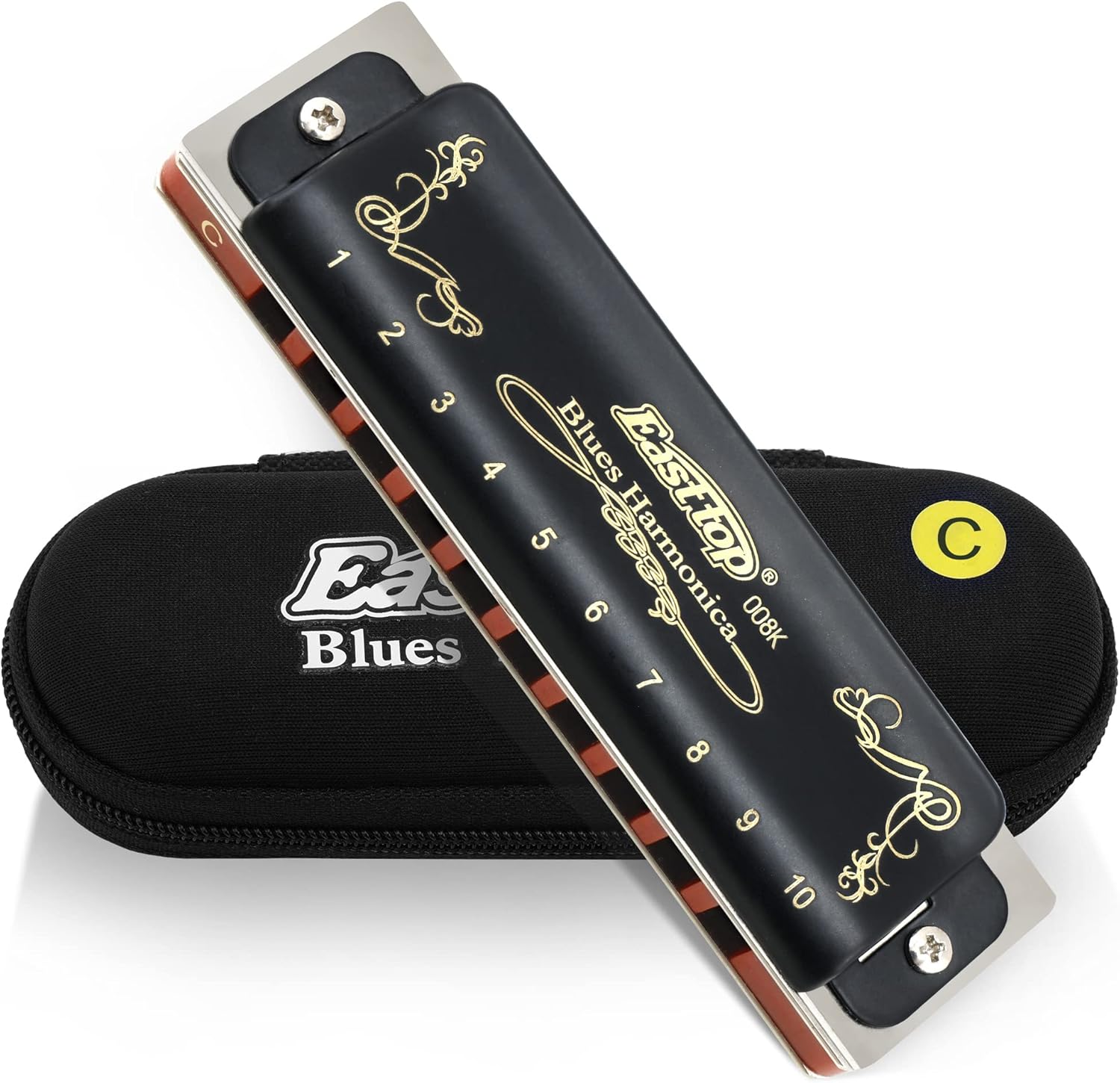 East top C Harmonica diatonique 10 trous 20 tons T008K avec étui noir Blues Harmonica pour adultes débutants étudiants enfants meilleur cadeau – Image 2