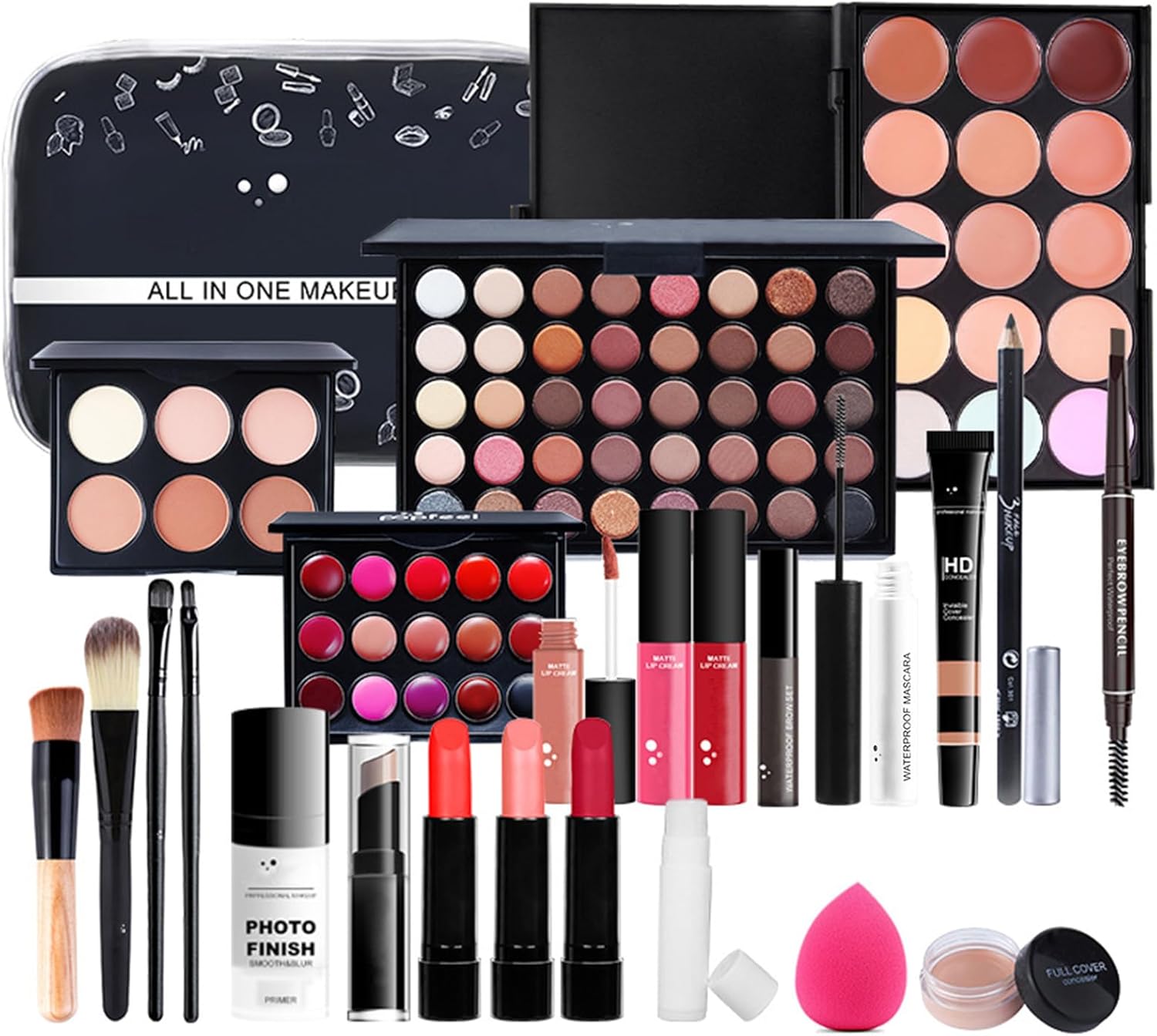 Ensemble de maquillage tout-en-un Ensemble cosmétique complet pour les yeux, le visage et les lèvres - Kit de maquillage avec fard à paupières, correcteur, rouge à lèvres, mascara, eye-liner pour sourcils – Image 2