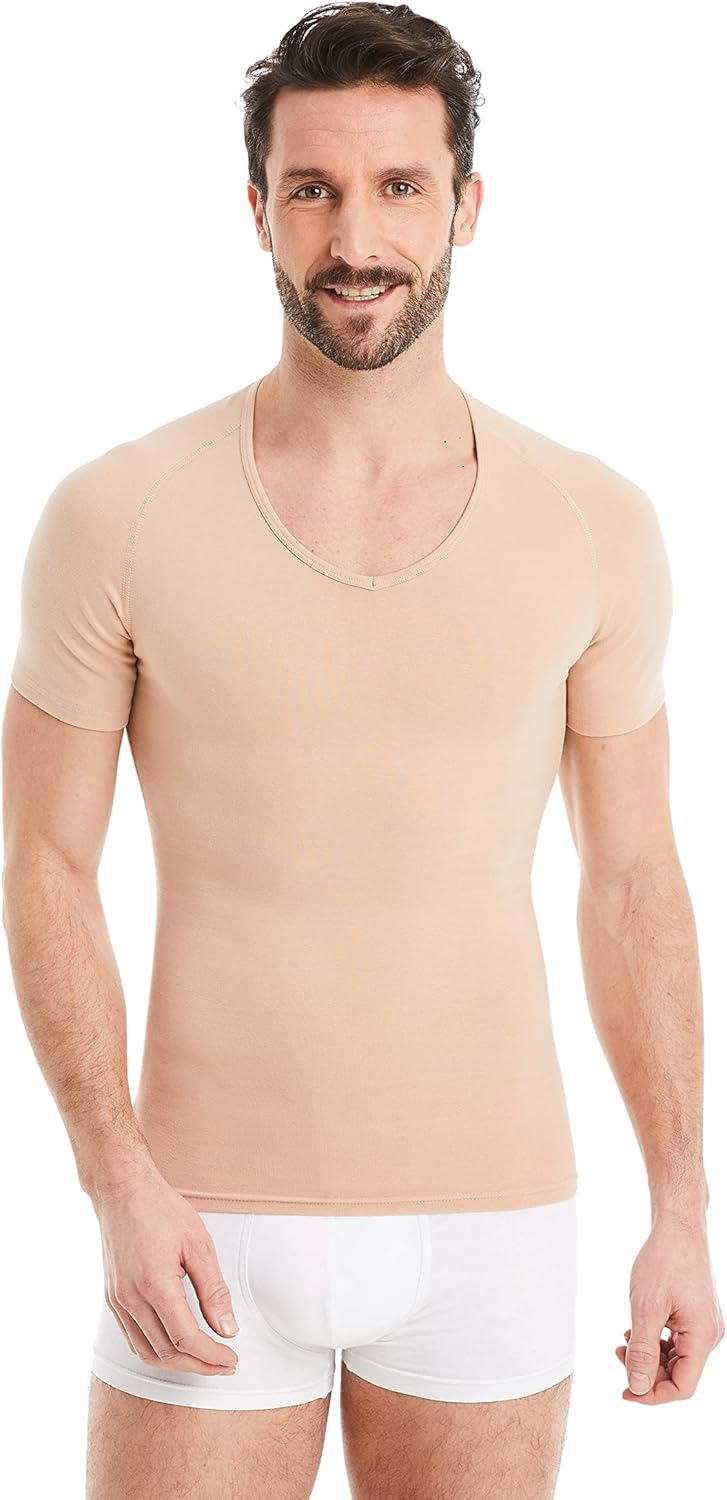 FINN T-shirt gainant à manches courtes et col en V pour homme, chemise de compression en coton pour ventre plat – Image 2