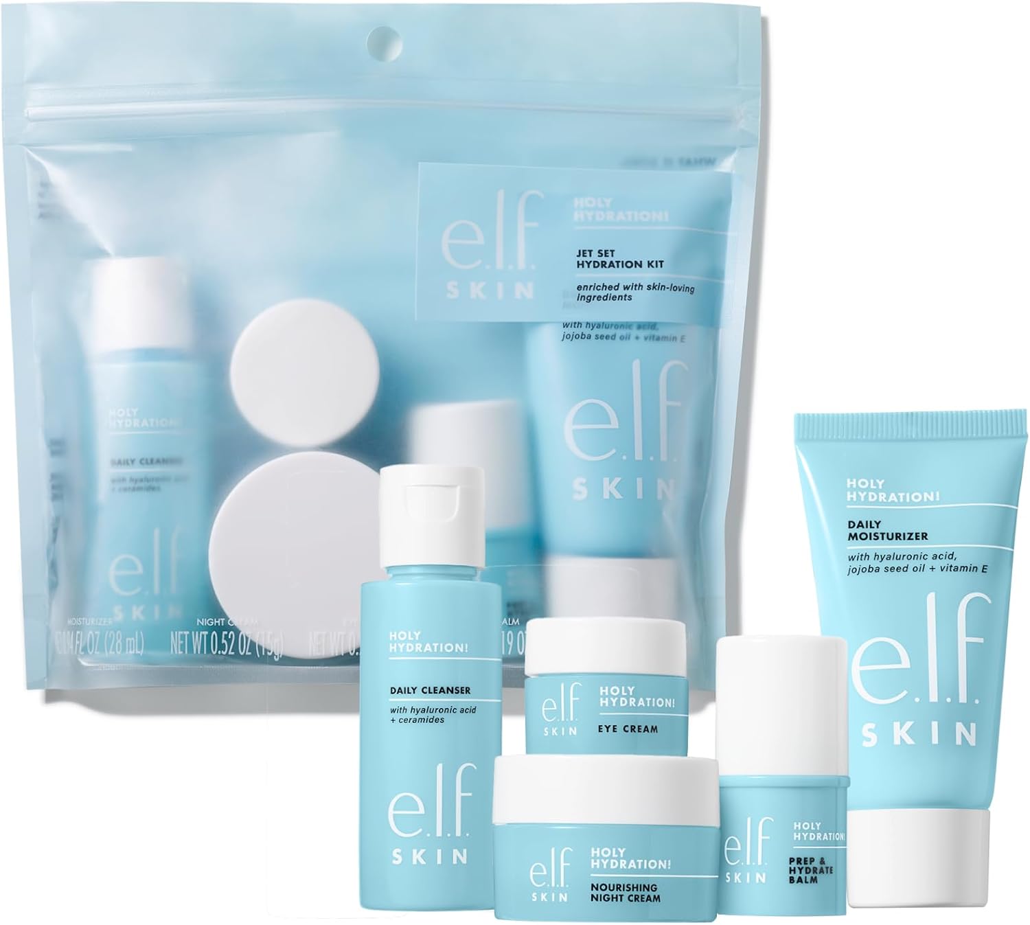 Kit de voyage d'hydratation elf Jet Set pour la peau avec nettoyant, baume, crème hydratante, crème pour les yeux et crème de nuit – Image 2