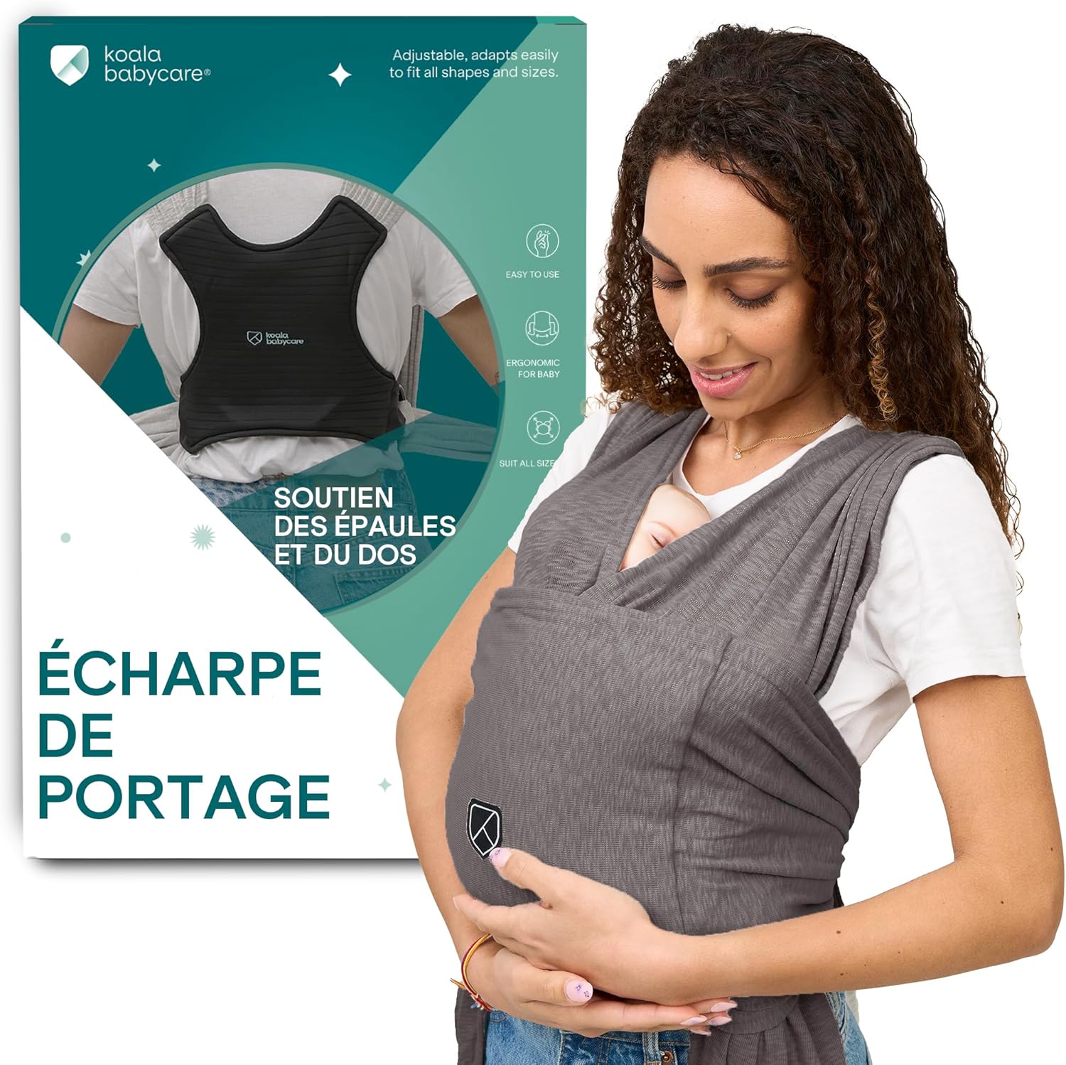 Koala Babycare Porte-bébé unisexe réglable et facile à enfiler - Porte-bébé multifonction jusqu'à 9 kg - Anthracite - Modèle déposé KBC – Image 2