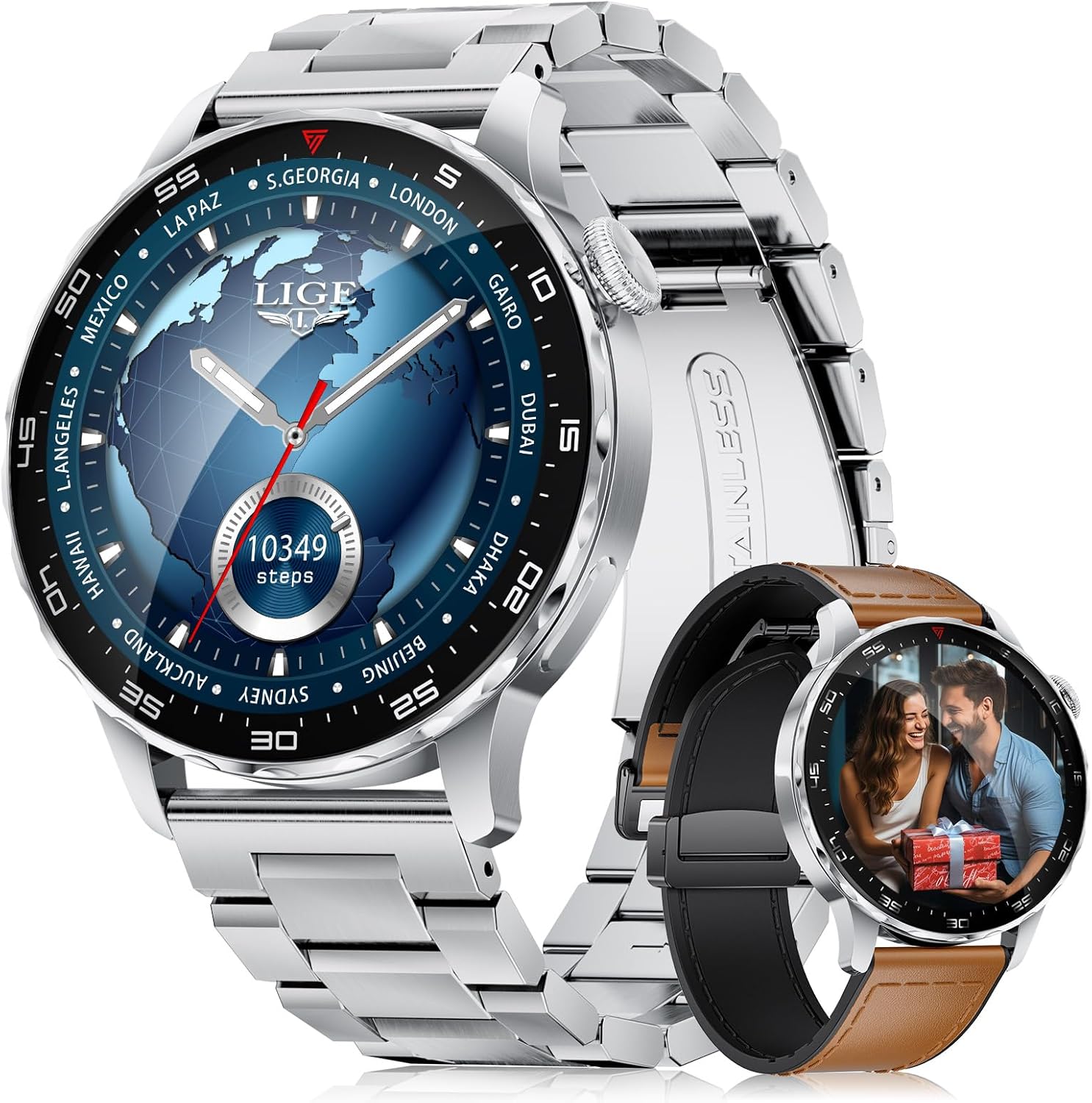 LIGE Montre connectée pour homme et femme avec 750 mAh, AMOLED 1,43", appel Bluetooth, Android iOS, étanche IP68, 120 + montre de sport, podomètre, sommeil, moniteur de fréquence cardiaque SpO2 – Image 2
