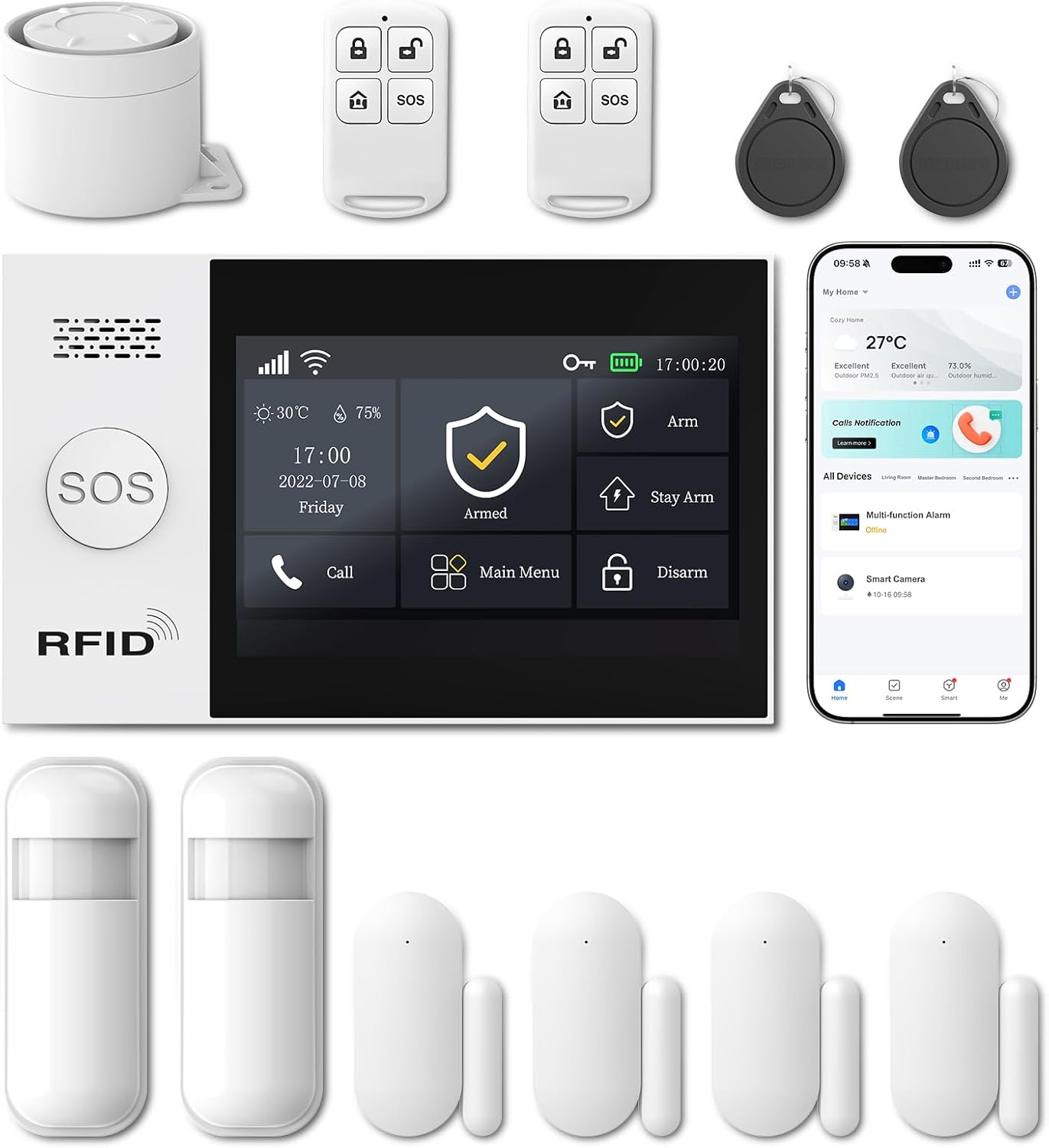 LWOHSI Système d'alarme sans fil, kit d'alarme avec écran tactile de 4,3 pouces, sans frais mensuels, compatible avec Alexa et Google pour les maisons et les appartements – Image 2