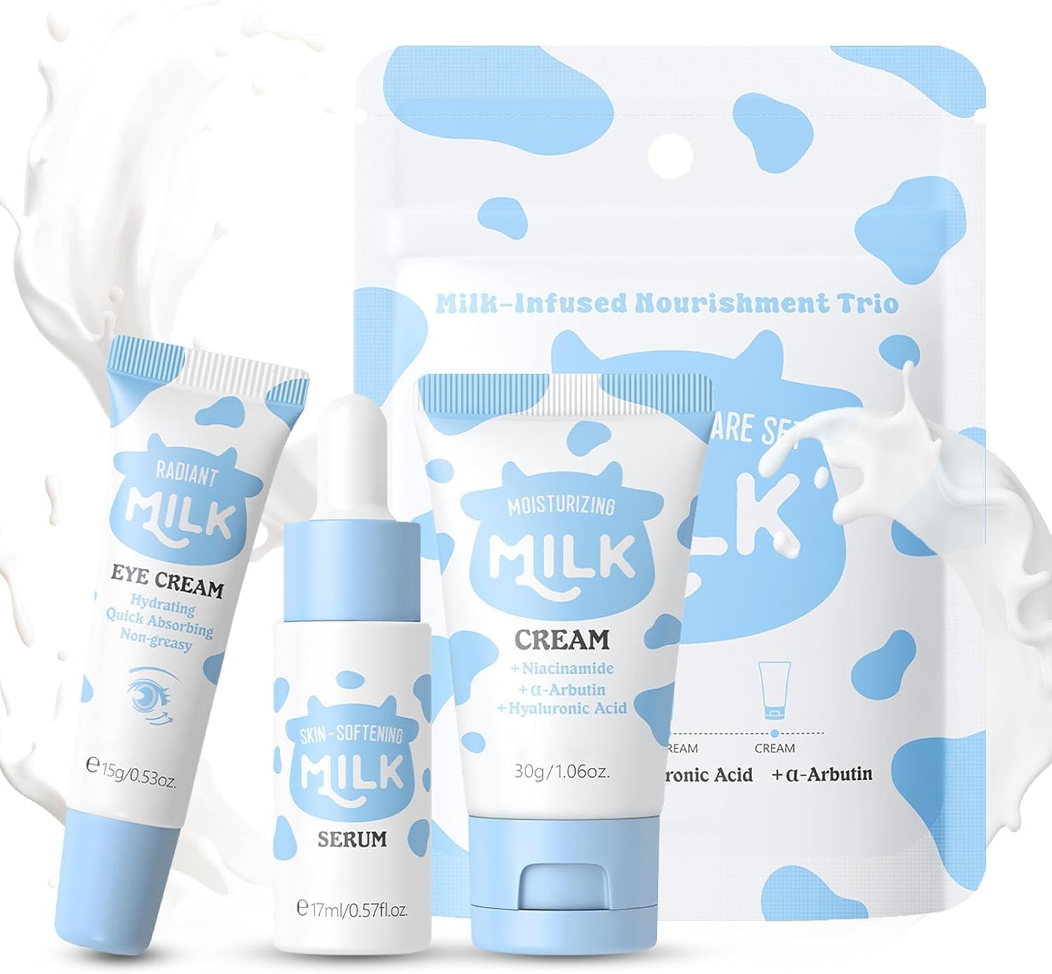 Mini ensemble de soins de la peau au lait 3 pièces, cadeau pour adolescents-avec sérum, crème pour les yeux et crème, Mini Kit de soins de la peau de voyage pour adolescents – Image 2