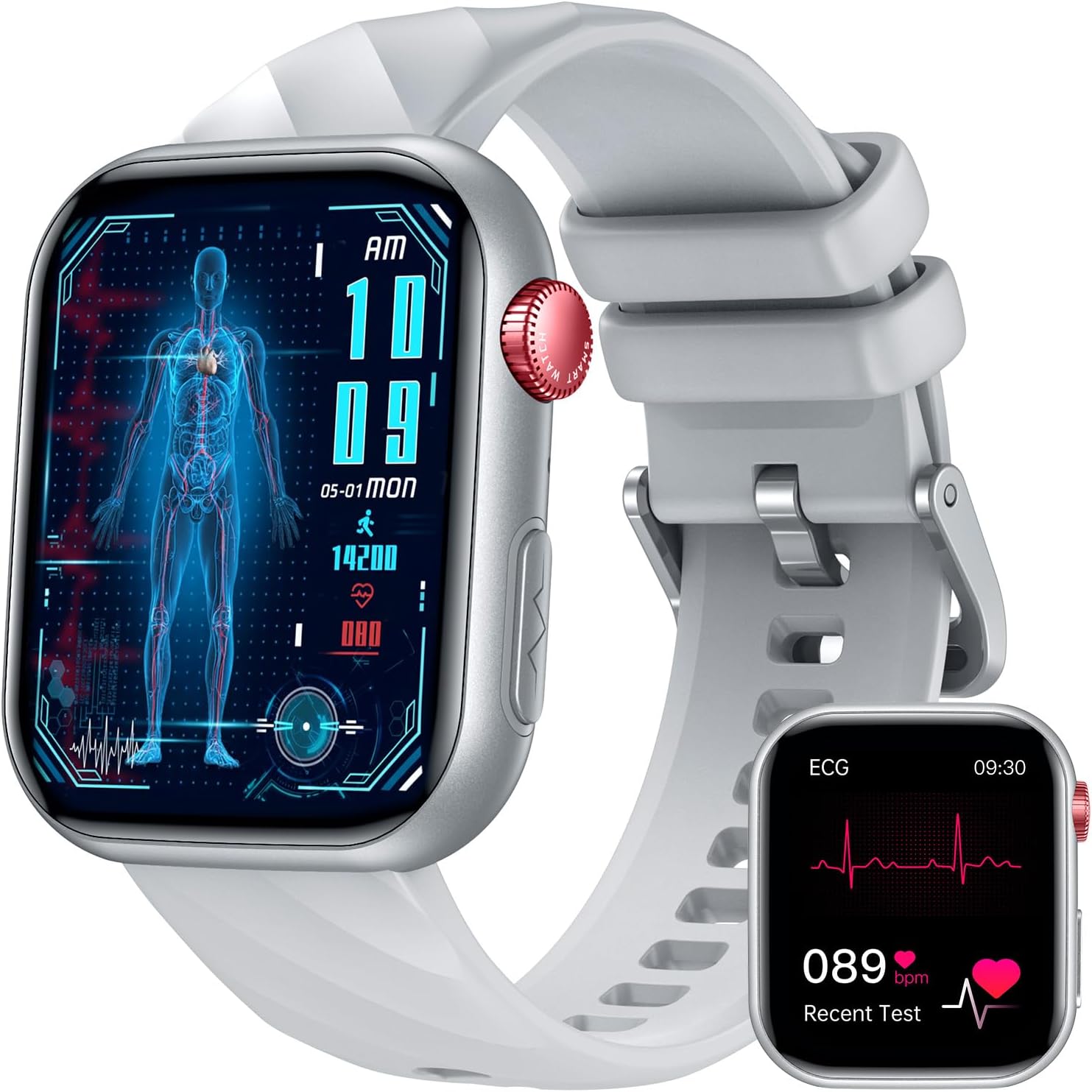 Montre intelligente ECG Santé Smartwatch - Écran 1,97 pouces avec appels Bluetooth HRV Plus de 130 modes Sport Sommeil Fréquence cardiaque SPO2 Montre podomètre étanche pour Android iOS – Image 2