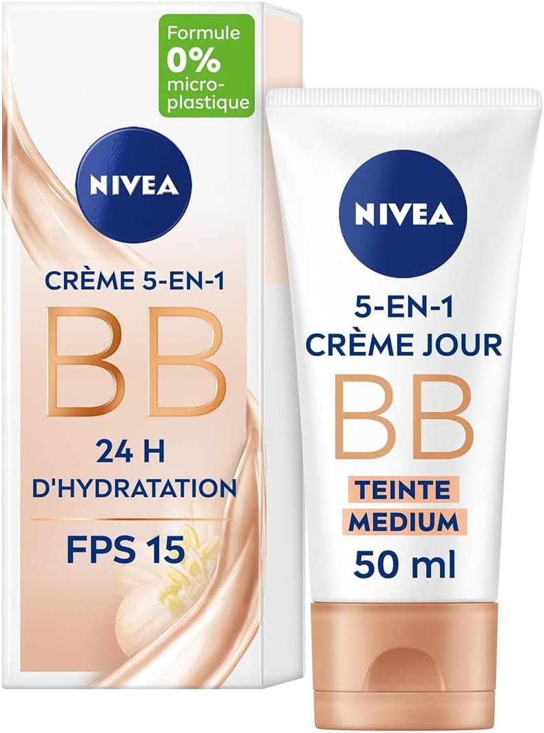 NIVEA - BB Crème Moyenne 5 en 1 - Crème Visage SPF 15 - Hydratation 24H - Réduit les imperfections et les signes de fatigue - Huile de Jojoba Bio & Pigments Minéraux - Vegan - Tous Types de Peau - 50 ml – Image 2