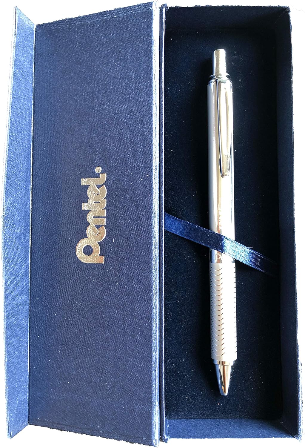 Pentel EnerGel Sterling Stylo à encre gel liquide – Largeur de trait 0,35 mm, diamètre de la bille 0,7 mm, couleur d'écriture (argenté, boîte cadeau) – Image 2