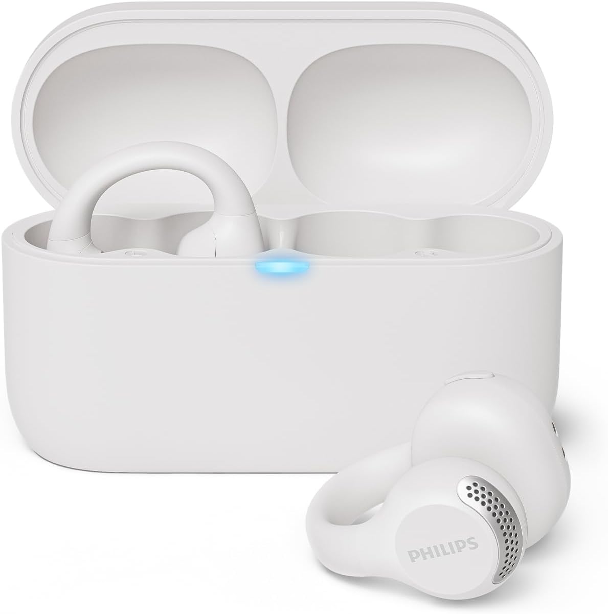 Philips TAQ2000WT Écouteurs sans fil véritables, conception à oreille ouverte – Bluetooth multipoint, autonomie de 28 heures, étui de chargement de poche, appels clairs – Blanc – Image 2