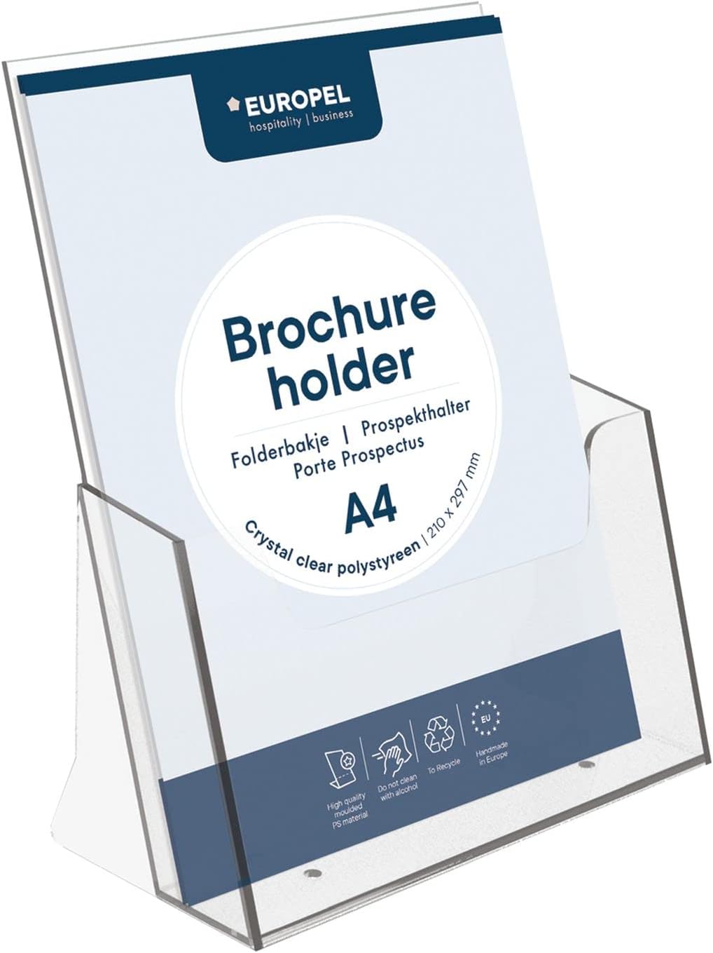 Porte-brochures EUROPEL 1/4 A4, acrylique transparent, présentoir, distributeur, dépliants et menus, bureau, hôtel, restaurant, salon, conférence, café, publicité – Image 2