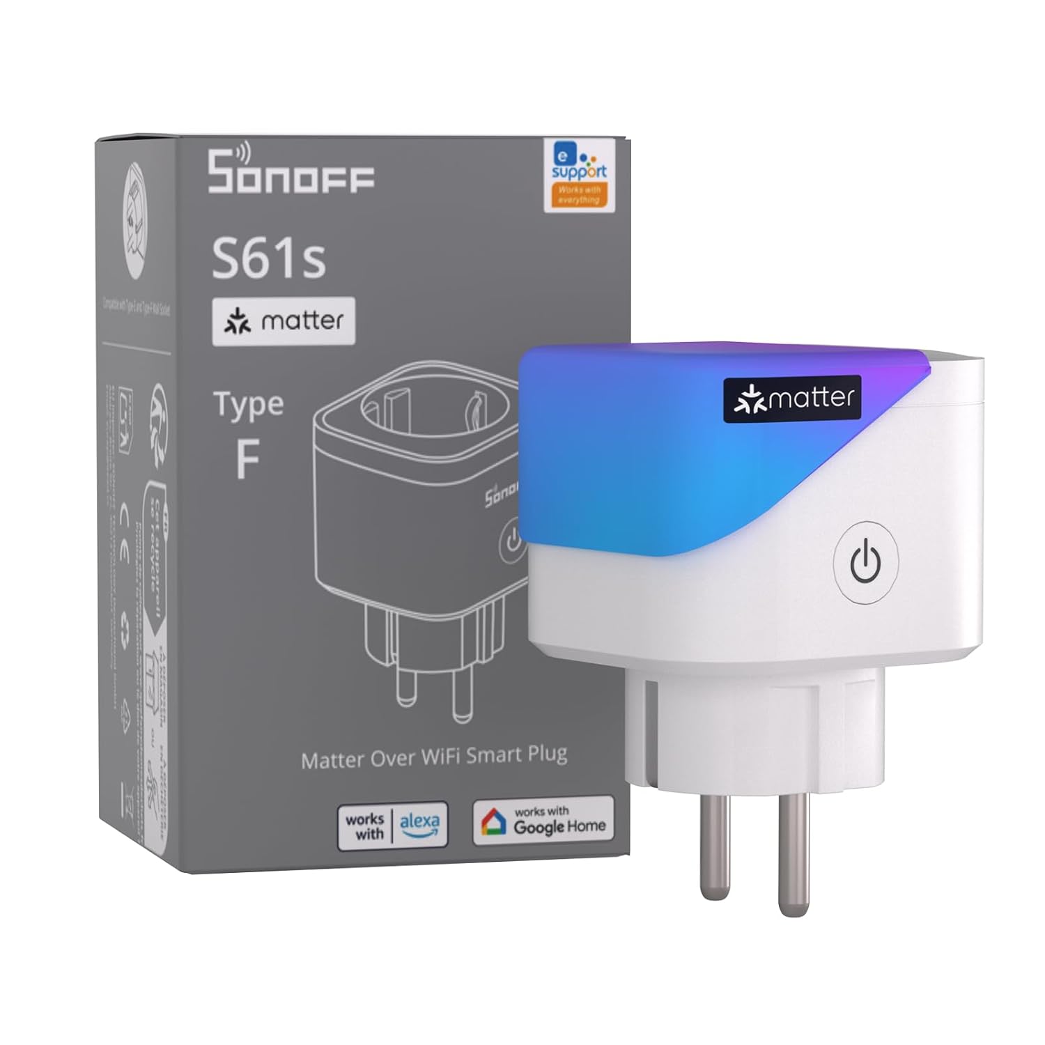 Prise intelligente WiFi SONOFF S61s 16A/3840W - Télécommande et commande vocale, mesure de la consommation d'énergie, minuterie intelligente, compatible avec Alexa, Google et Apple Home – Image 2