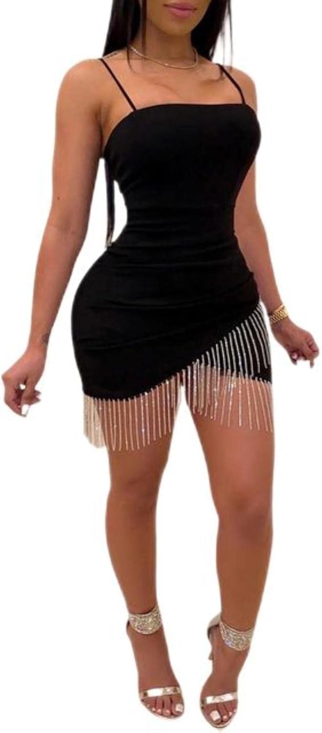 SHANHE Femmes Sexy Mode Moulante Glands Soirée Bal Nouveau en Robe Club Bandage Court Mini Vêtements pour Femmes Robes-Noir, S – Image 2