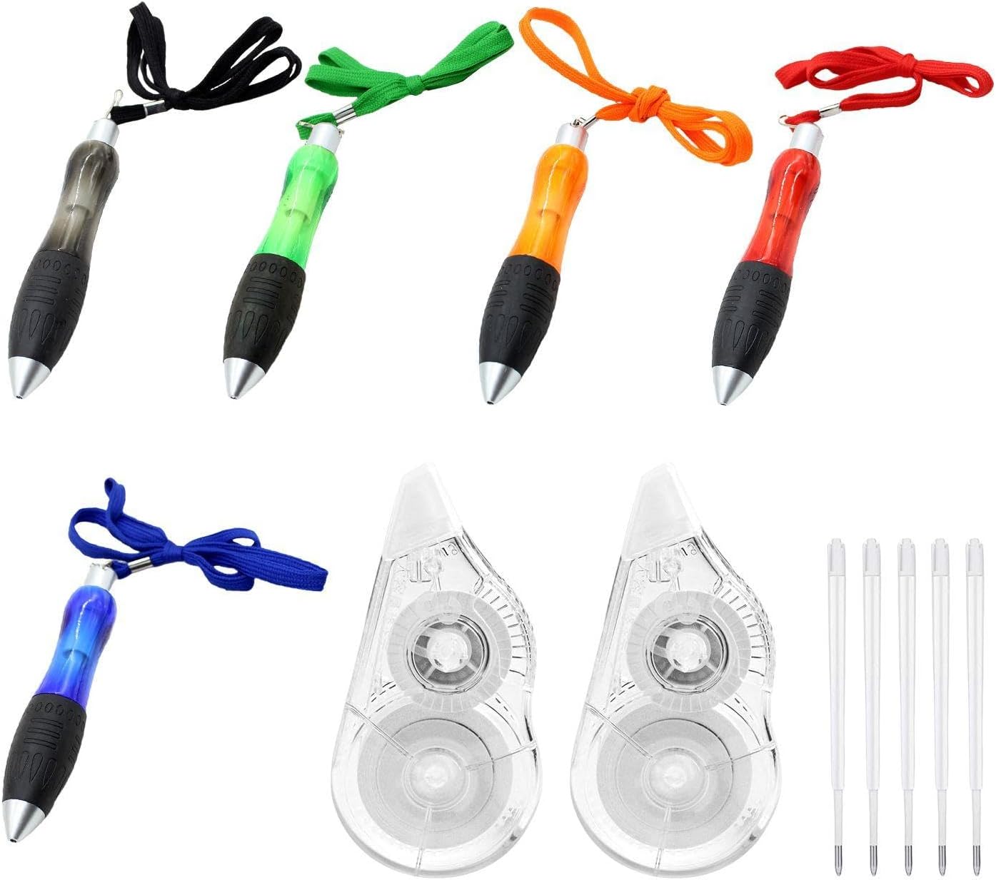 Stylo à bille 5 pièces avec lanière avec recharges 5 pièces et bandes correctrices 2 pièces stylo à bille pressurisé fournitures de bureau d'apprentissage Instruments d'écriture – Image 2