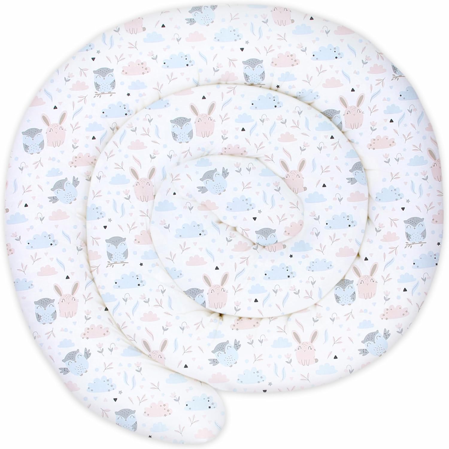 Totsy Baby Coussin Serpent XXL avec Bordure 300 cm - Protection de Bord d'allaitement décorative Bordure Serpent XL Fait à la Main Design Hibou Gris Clair Certificat Oeko-Tex – Image 2