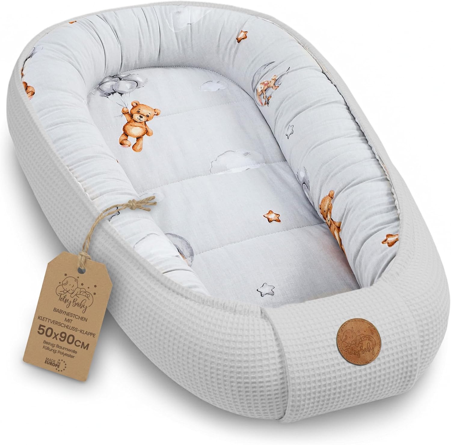Totsy Baby Réducteur de lit bébé 50 x 90 cm Cocon gaufré en coton polyvalent pour couffin d'emmaillotage et naissance Idéal pour garçons et filles Peluche – Image 2