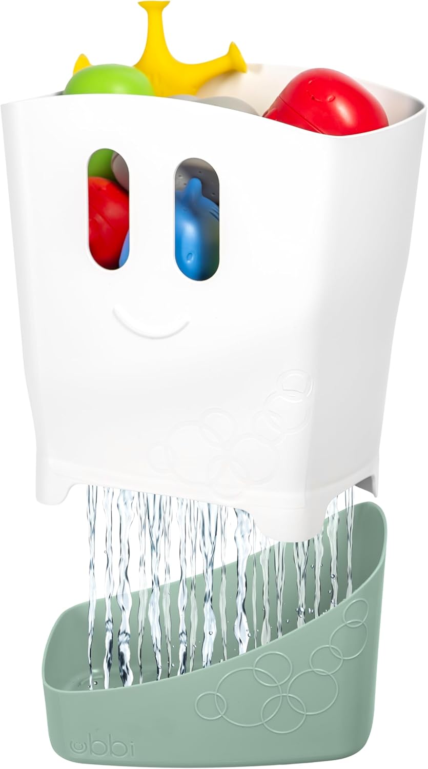 Ubbi Organisateur de jouets de bain autoportant avec panier de séchage amovible et cuillère pour tout-petits et bébés, sauge – Image 2