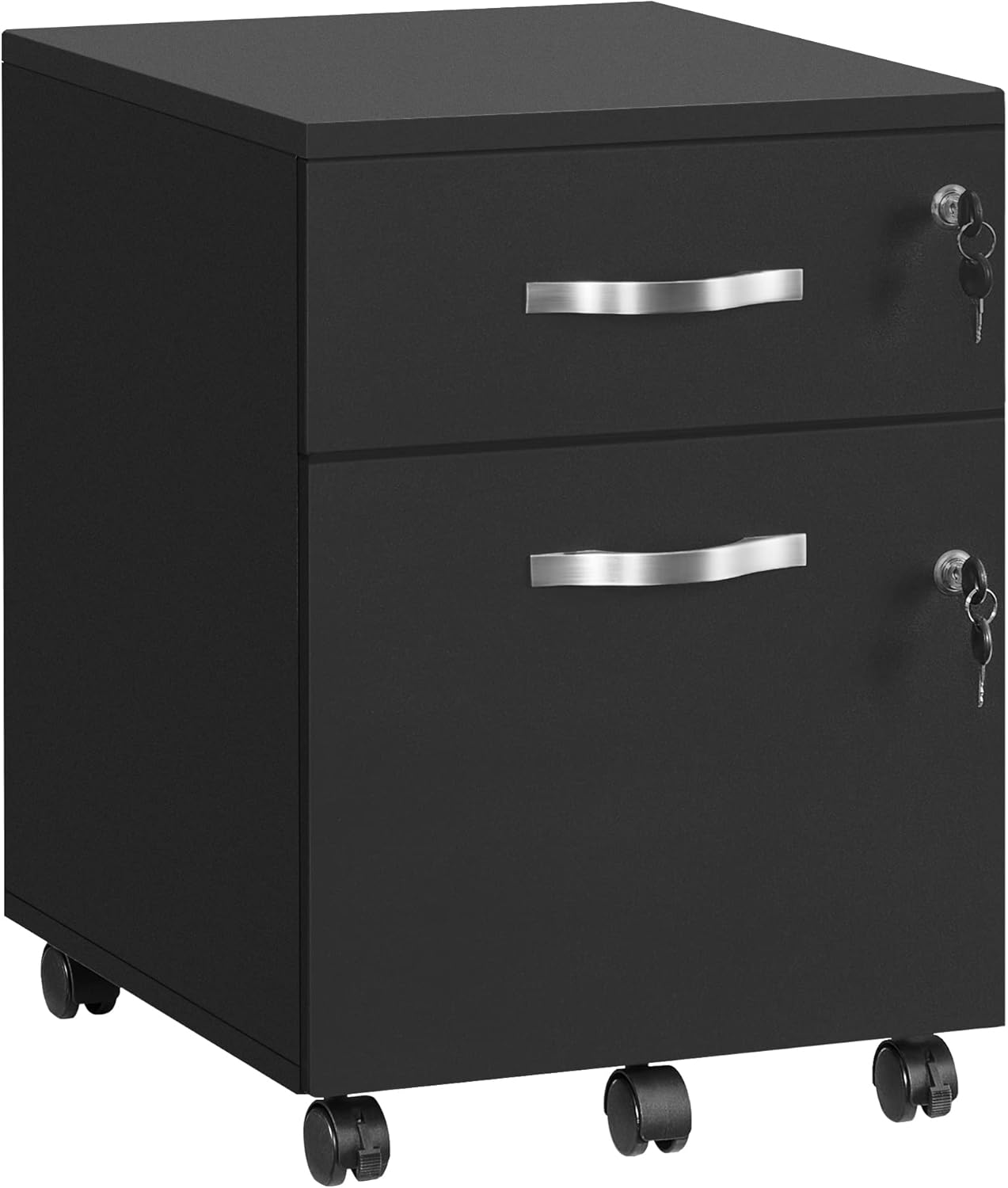VASAGLE Armoire de bureau à roulettes verrouillable avec 2 tiroirs, 5 roulettes, barre de suspension réglable, pour dossiers suspendus format A4, noir encre LCD22BV1 – Image 2