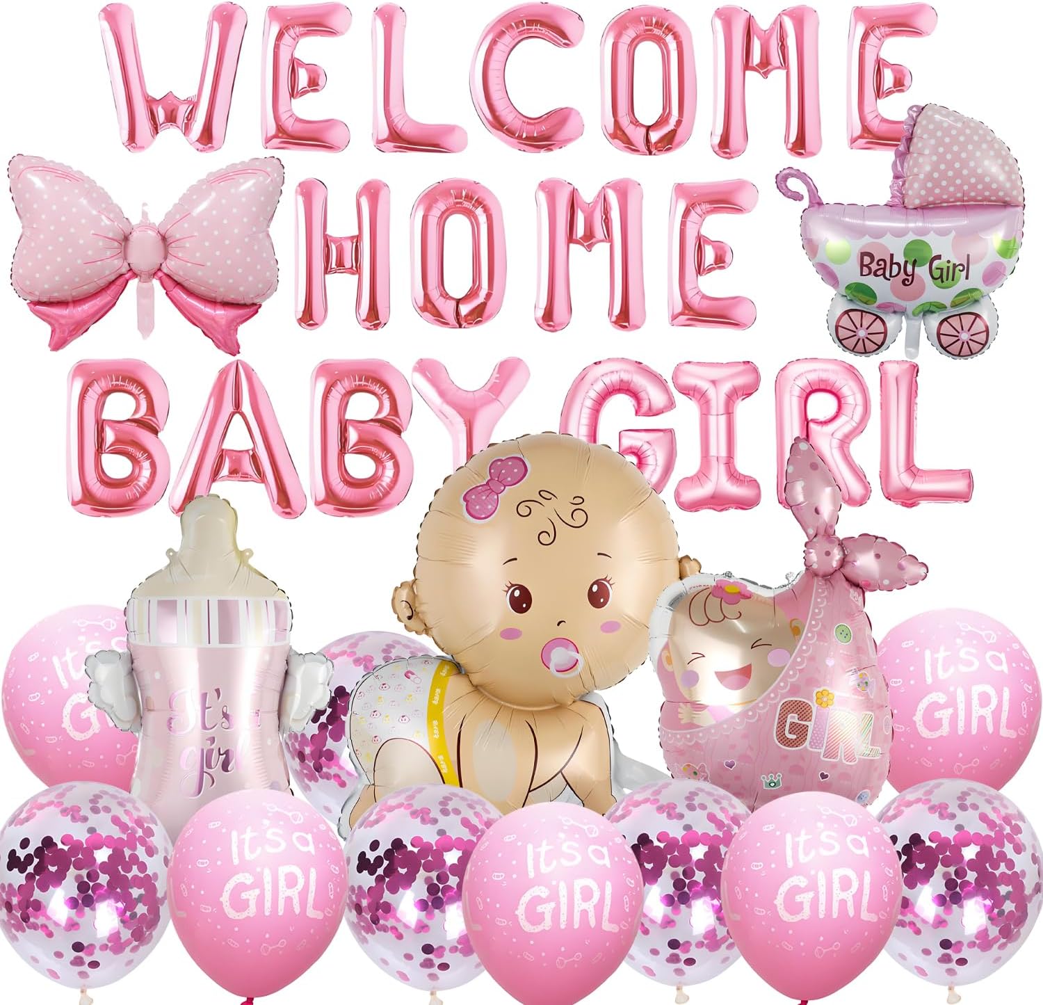 Welcome Home Kit de décoration rose pour fête prénatale pour bébé fille - Ballon pour révéler le sexe - Motifs mignons - Convient pour photo de nouveau-né - Toile de fond pour fête de révélation du sexe – Image 2