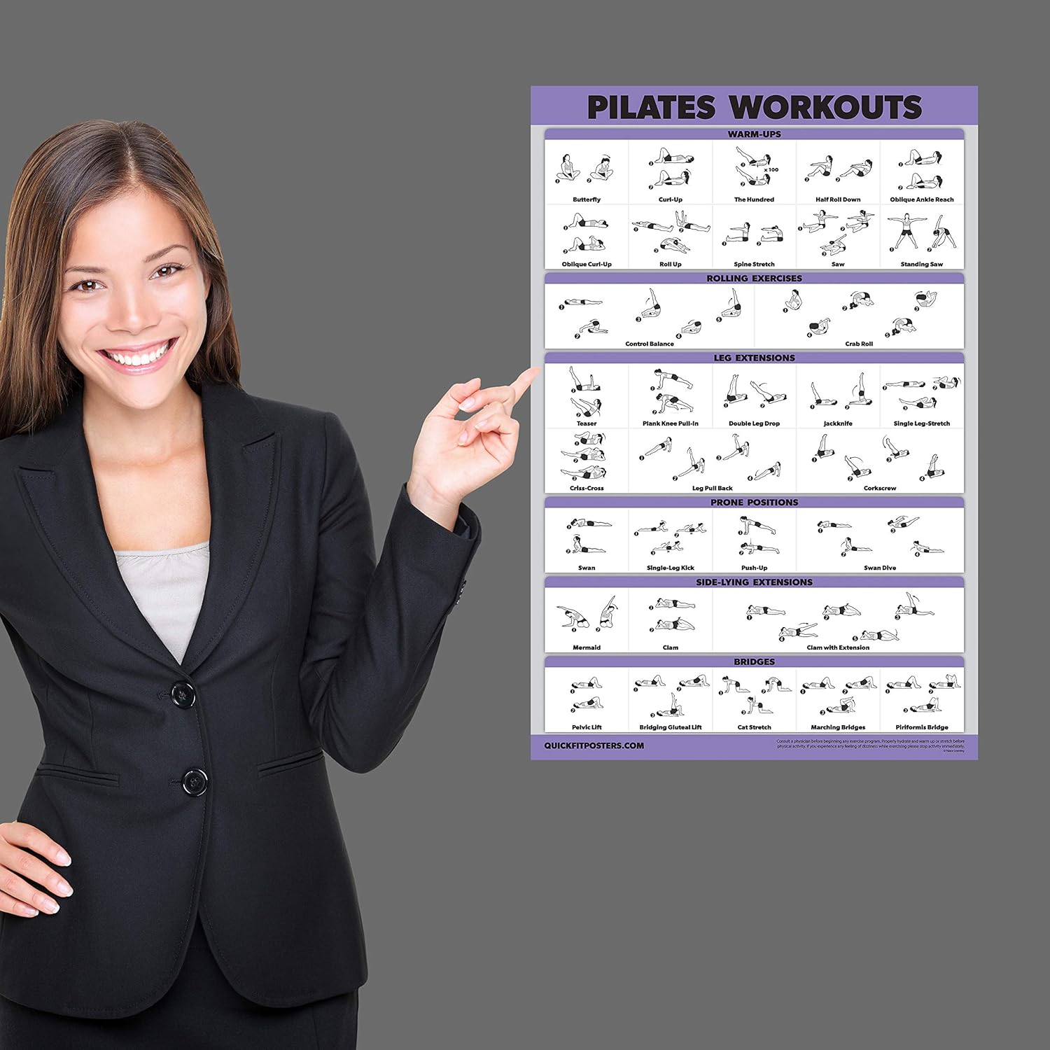 QuickFit Pilates Training Poster – Tapis de Pilates, exercices de travail (laminé, 45,7 x 68,6 cm), salle d'étude – Image 4
