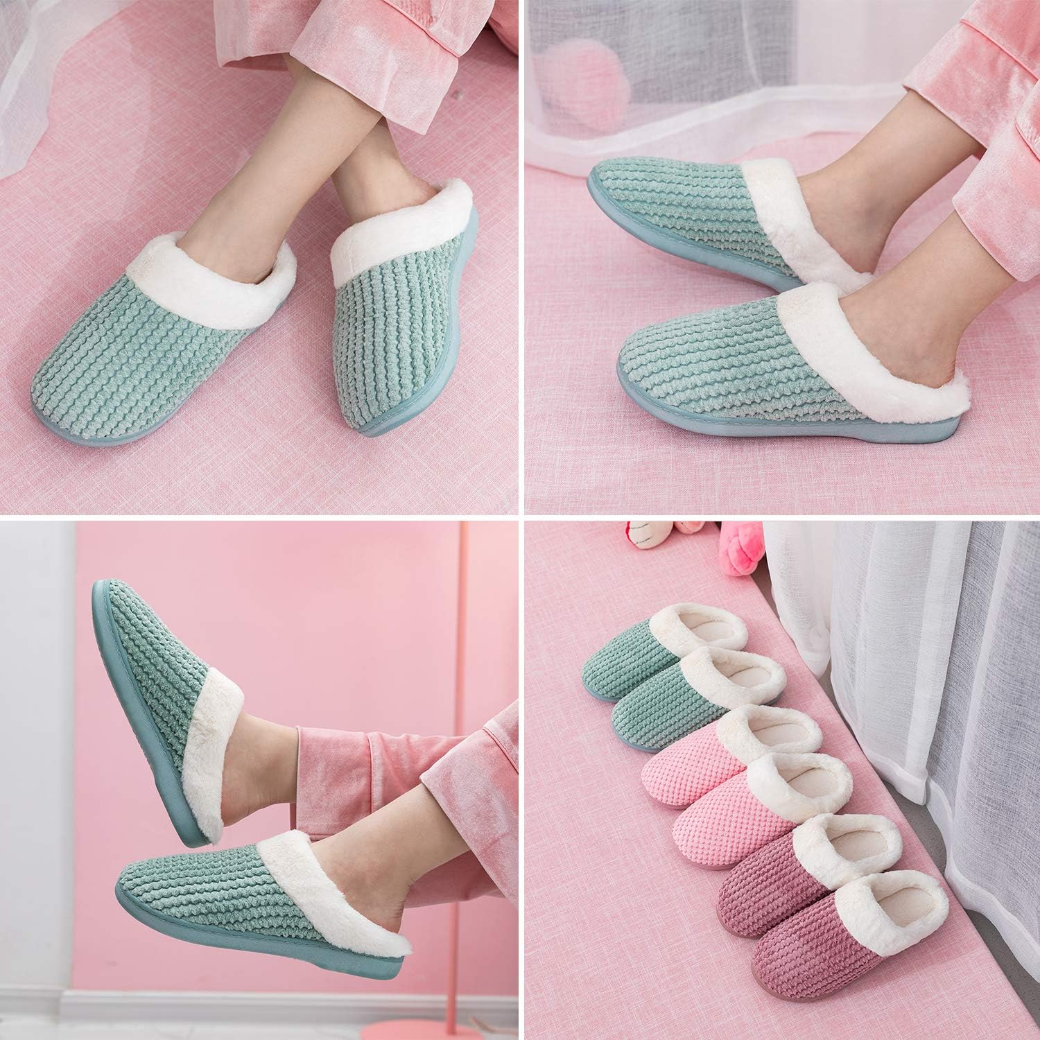 Pantoufles d'hiver chaudes et confortables pour femme, pantoufles en peluche à mémoire de forme, chaussures d'intérieur antidérapantes – Image 3