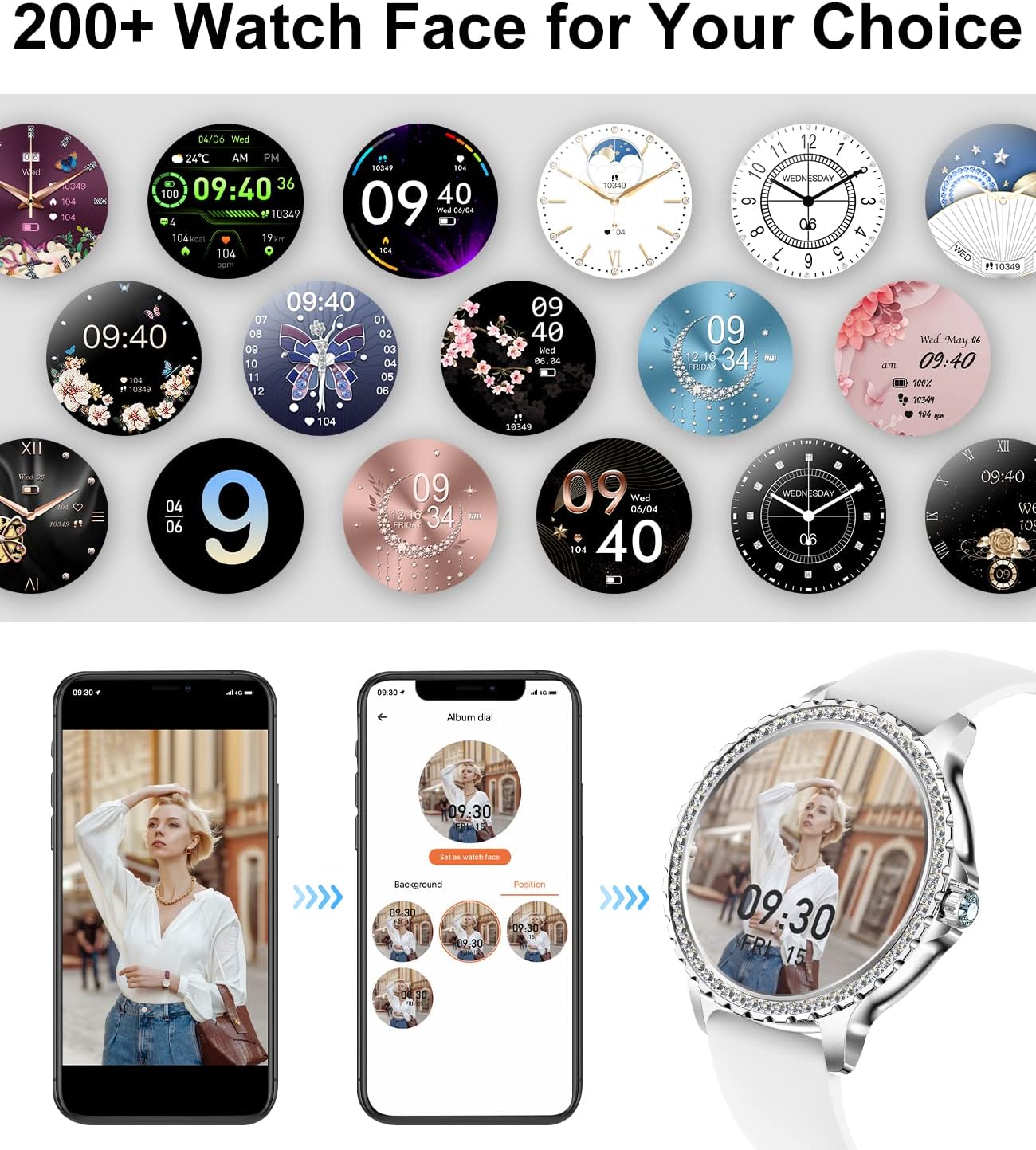 LIGE Montre intelligente pour femme avec appels Bluetooth, montre intelligente étanche avec diamant de 1,32 pouces avec 20 modes sportifs, podomètre, sommeil pour iOS et Android – Image 3