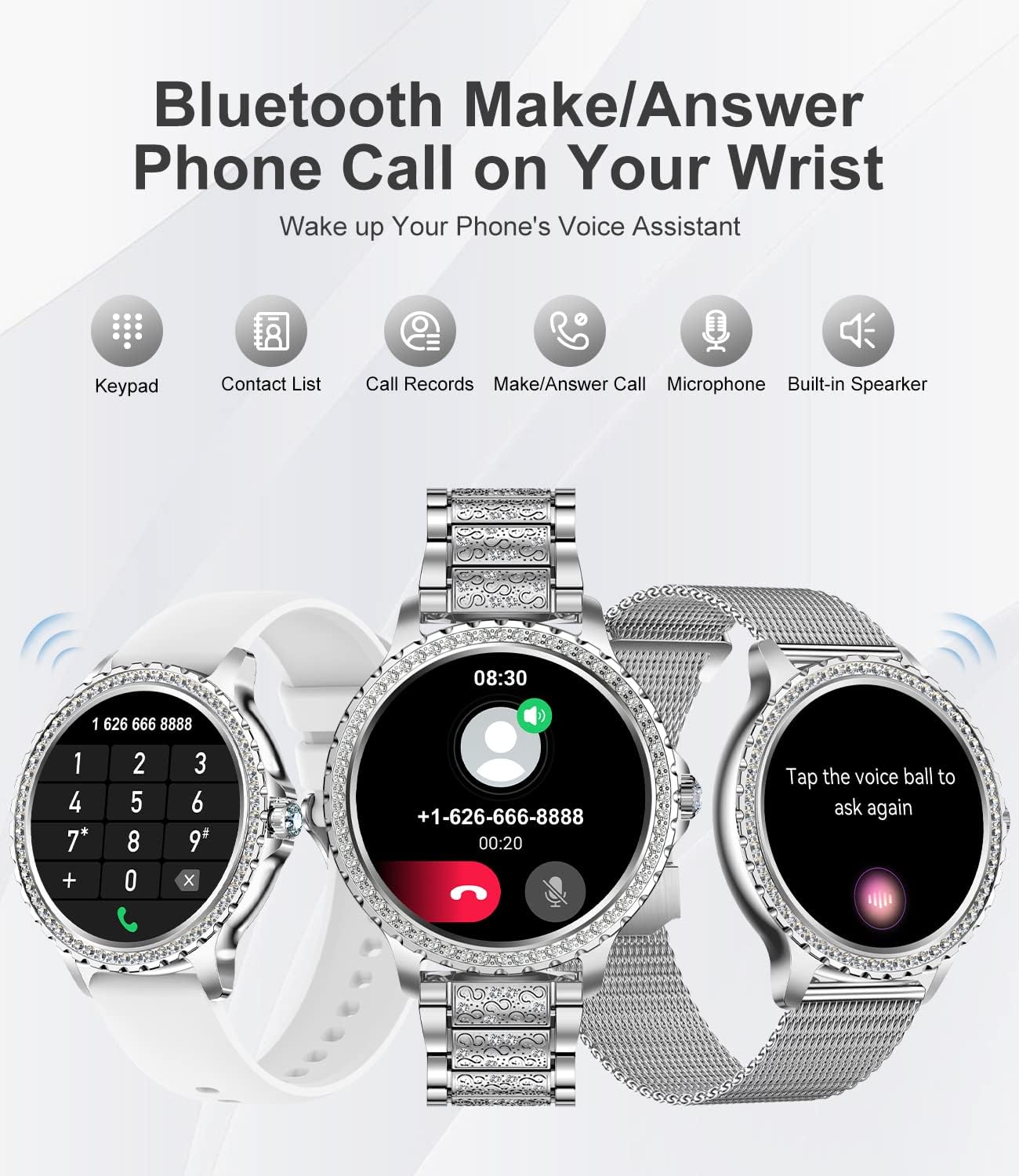 LIGE Montre intelligente pour femme avec appels Bluetooth, montre intelligente étanche avec diamant de 1,32 pouces avec 20 modes sportifs, podomètre, sommeil pour iOS et Android – Image 4