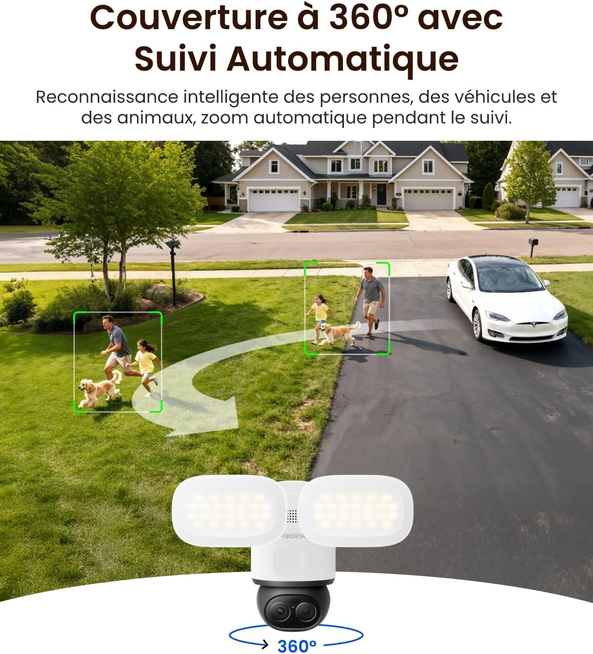 Reolink TrackFlex Floodlight WiFi, double objectif, champ de vision PT (Pan-Tilt) 360°, projecteurs 3000 lumens, détection intelligente, stockage local, Wi-Fi double bande – Image 4