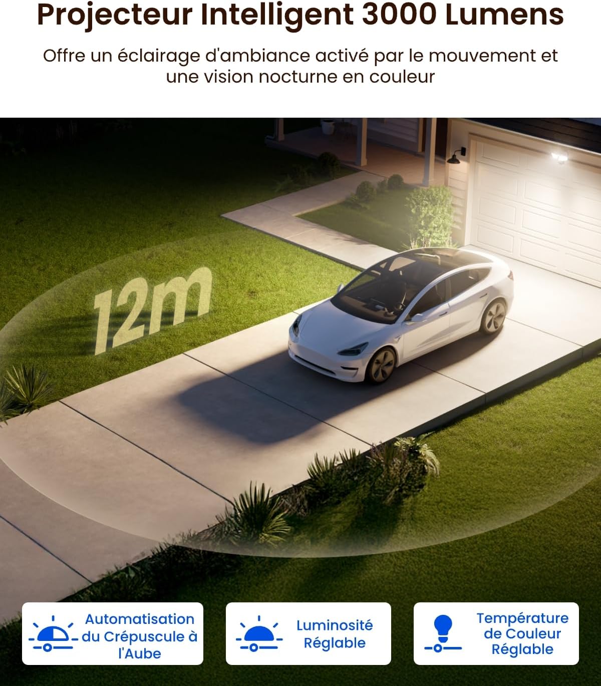 Reolink TrackFlex Floodlight WiFi, double objectif, champ de vision PT (Pan-Tilt) 360°, projecteurs 3000 lumens, détection intelligente, stockage local, Wi-Fi double bande – Image 5