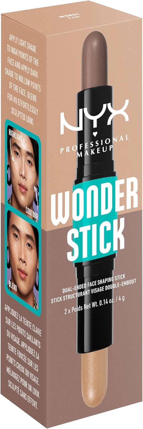 NYX Professional Makeup Highlight & Contour Stick, double pointe, définition et brillance, formule modulaire et végétalienne, Wonder Stick, teinte : Fair (01) – Image 8