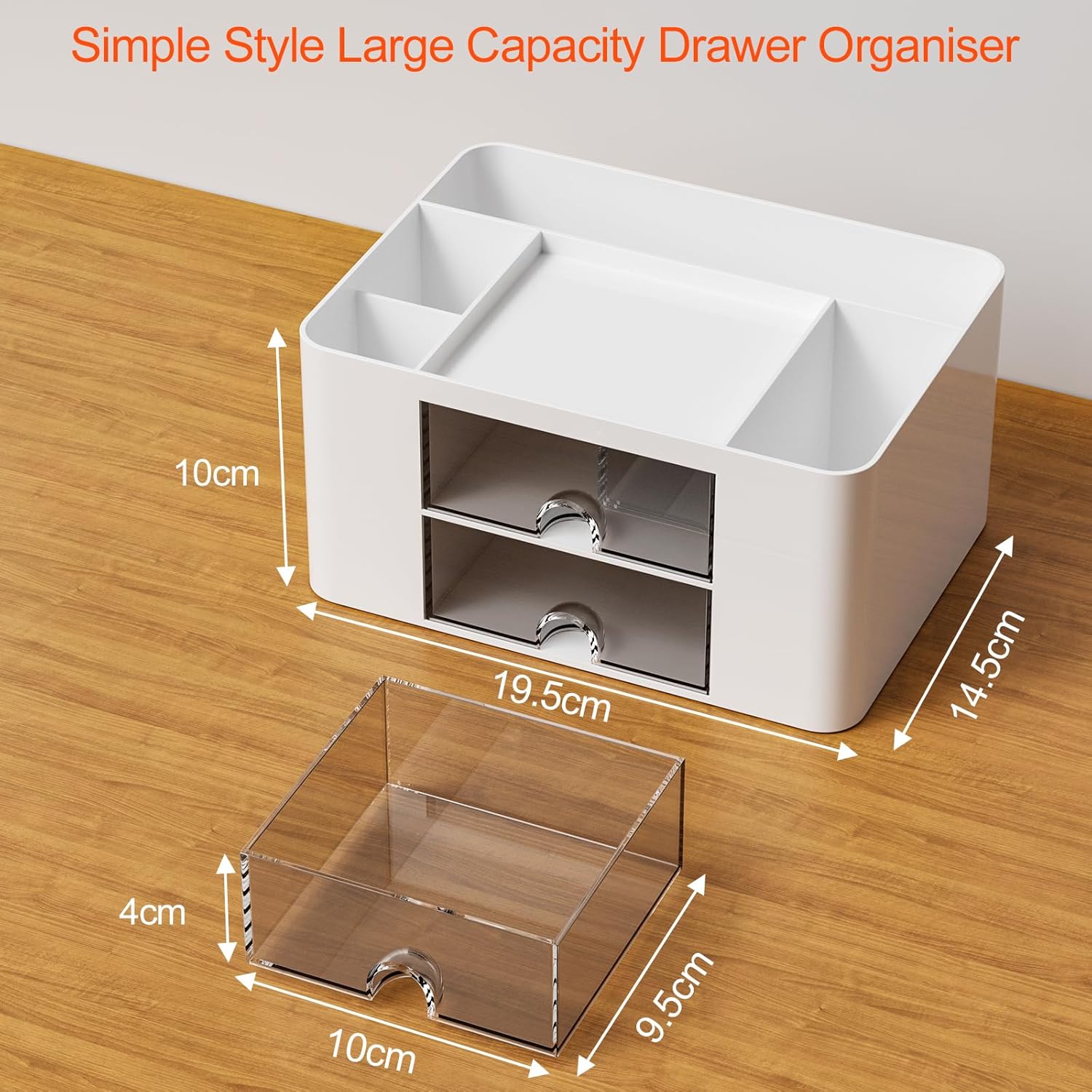 Organiseur de bureau, organiseur de bureau en plastique, organisateur de papeterie multifonctionnel, organiseur de bureau avec 5 compartiments et 2 tiroirs, pour bureau, école (blanc) – Image 7