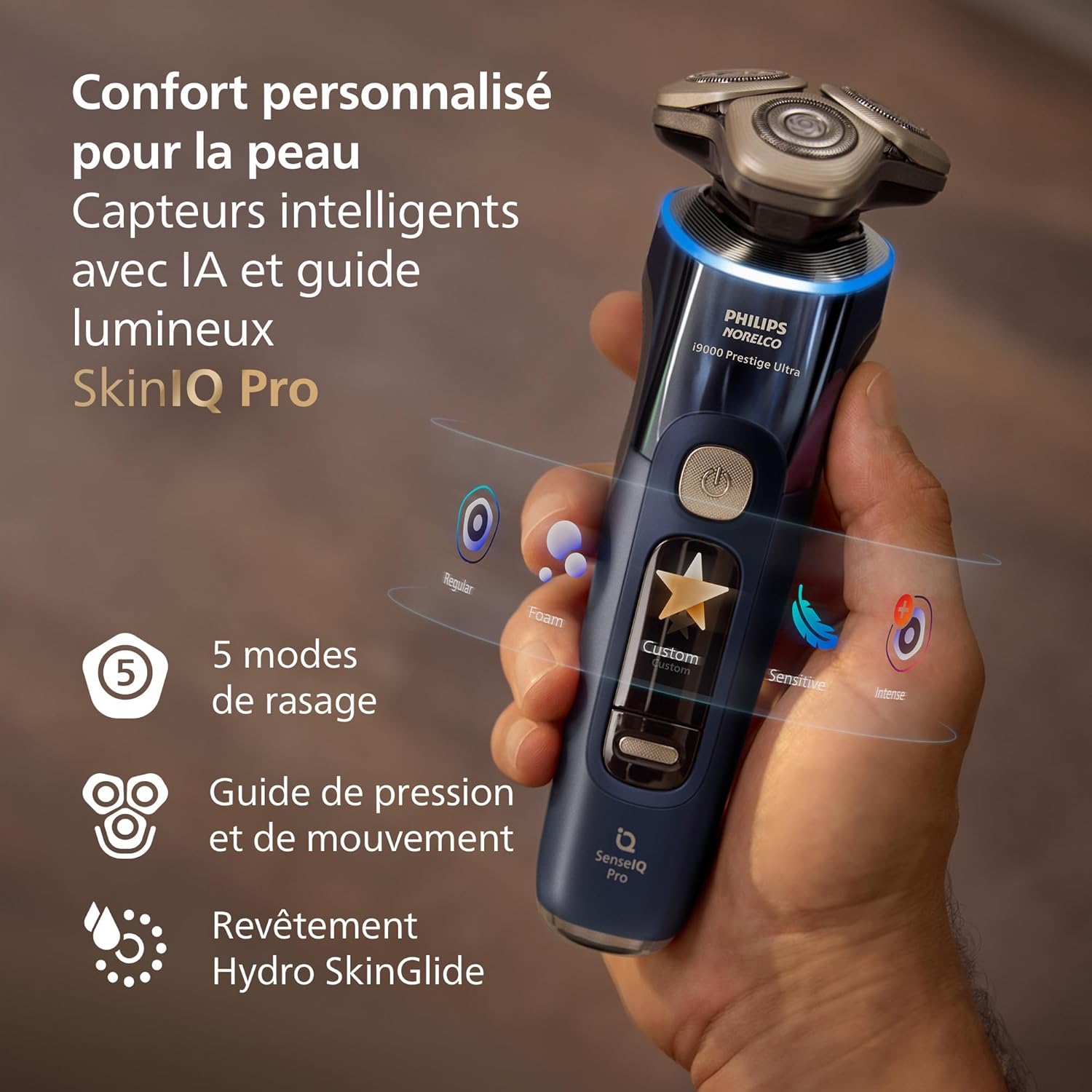 Philips Rasoir Ultra i9000 Prestige, Rasoir électrique 100 % étanche, Technologie Skin IQ Pro, Système Triple Lift & Cut, Lames de précision NanoTech rotatives à 360°, 5 modes de rasage, XP9401/38 – Image 8