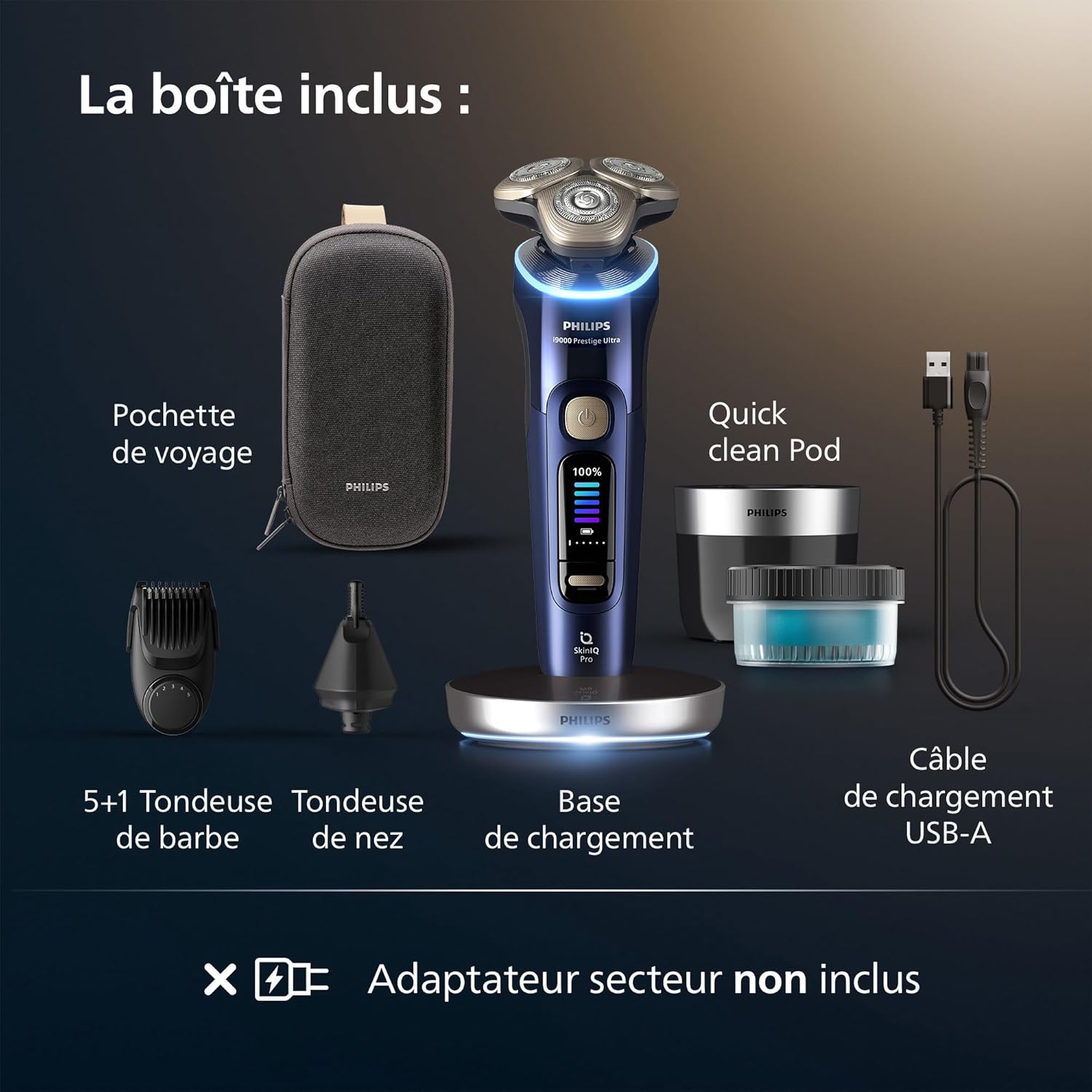 Philips Rasoir Ultra i9000 Prestige, Rasoir électrique 100 % étanche, Technologie Skin IQ Pro, Système Triple Lift & Cut, Lames de précision NanoTech rotatives à 360°, 5 modes de rasage, XP9401/38 – Image 9