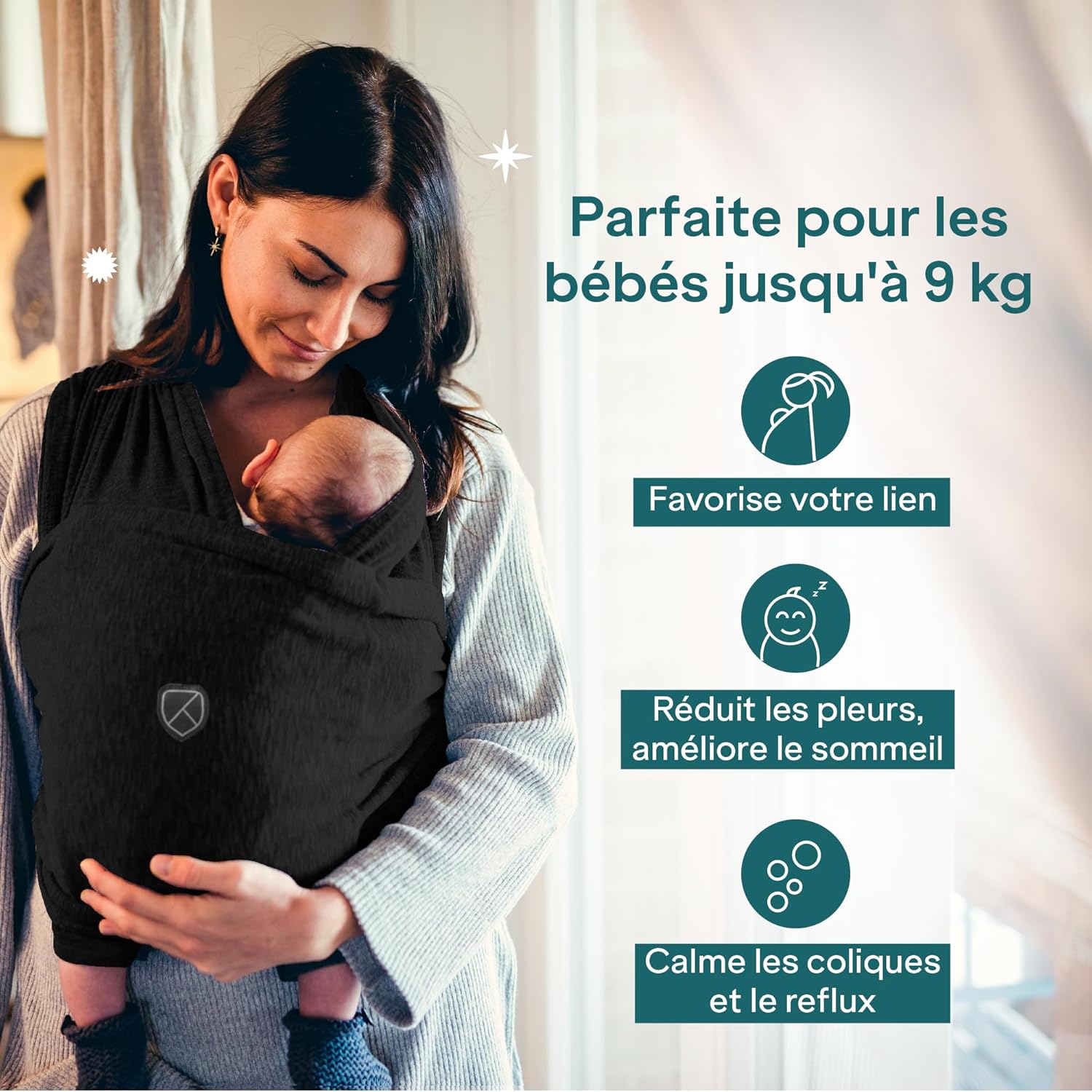 Koala Babycare Porte-bébé unisexe réglable et facile à enfiler - Porte-bébé multifonction jusqu'à 9 kg - Noir - Modèle déposé KBC® – Image 5