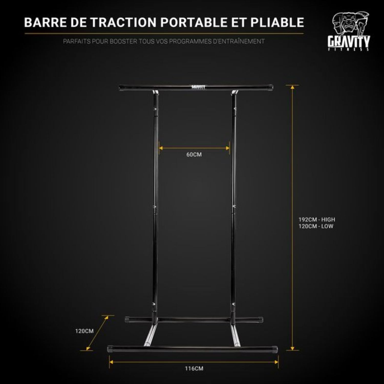 Gravity Fitness Barre de traction portable – Station de trempage réglable – Barre autoportante pour entraînement de calisthénie, musculation à domicile, poids corporel, gymnastique et fitness – Image 3