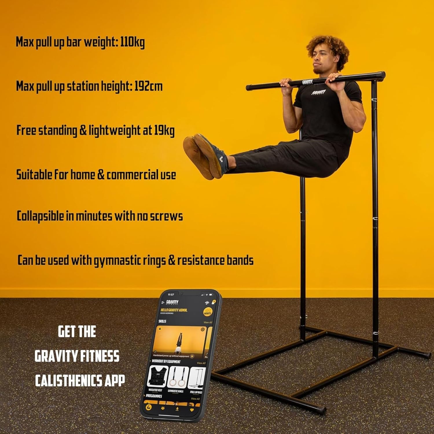 Gravity Fitness Barre de traction portable – Station de trempage réglable – Barre autoportante pour entraînement de calisthénie, musculation à domicile, poids corporel, gymnastique et fitness – Image 9