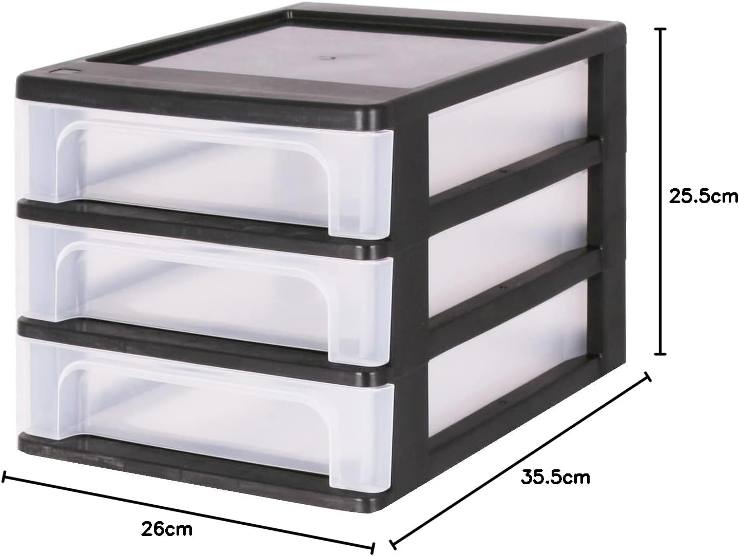 Iris Ohyama, OCH-2030 Tour de rangement en plastique avec 3 petits tiroirs, noir, ouverture facile, format A4, meubles, organisateur, pour bureau, fournitures scolaires, papeterie, sans BPA, OCH-2030 – Image 4