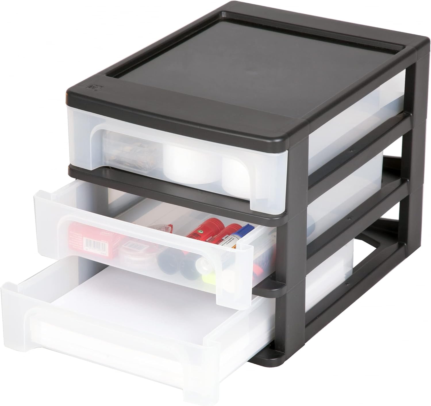 Iris Ohyama, OCH-2030 Tour de rangement en plastique avec 3 petits tiroirs, noir, ouverture facile, format A4, meubles, organisateur, pour bureau, fournitures scolaires, papeterie, sans BPA, OCH-2030 – Image 5