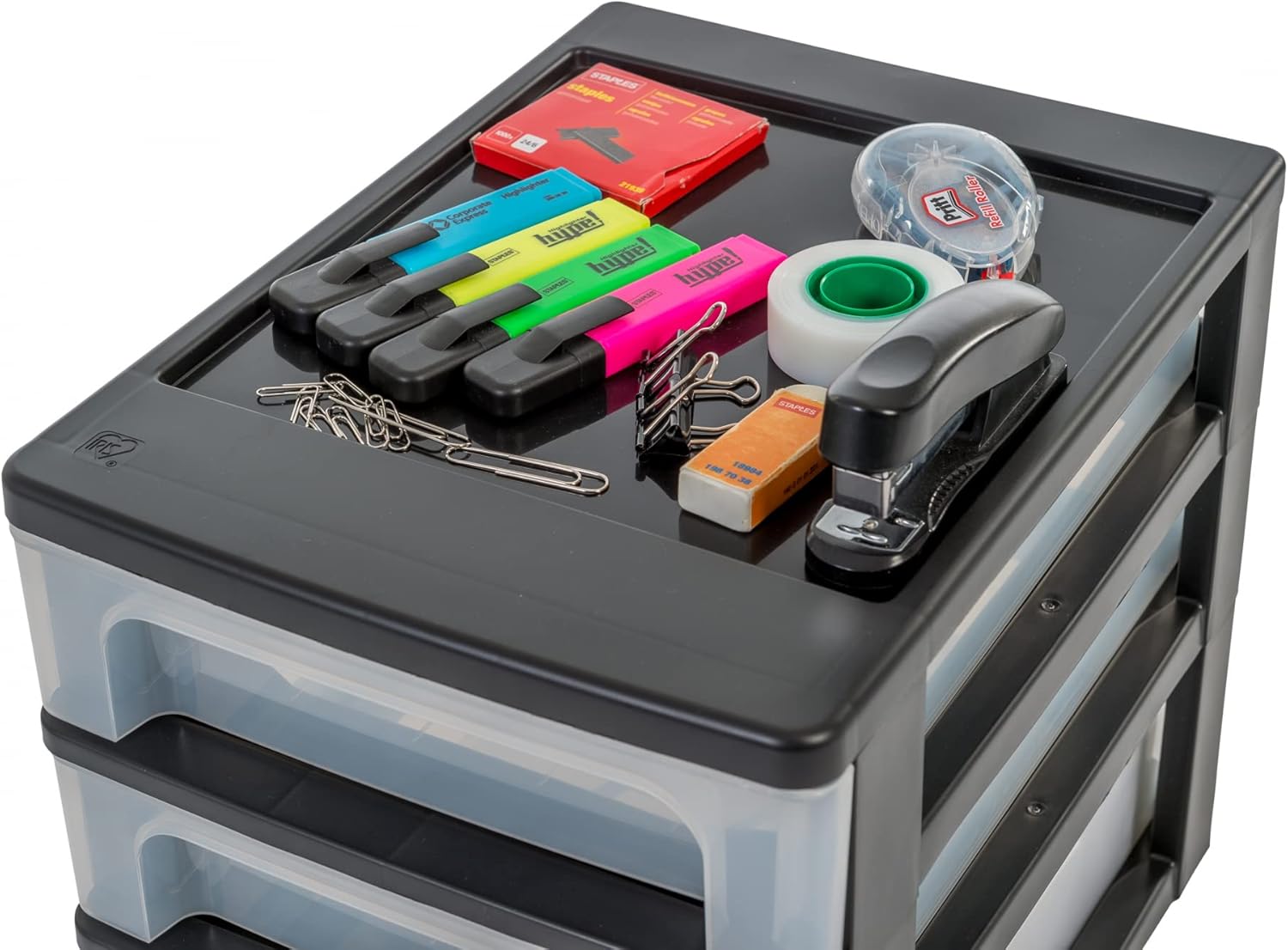 Iris Ohyama, OCH-2030 Tour de rangement en plastique avec 3 petits tiroirs, noir, ouverture facile, format A4, meubles, organisateur, pour bureau, fournitures scolaires, papeterie, sans BPA, OCH-2030 – Image 7