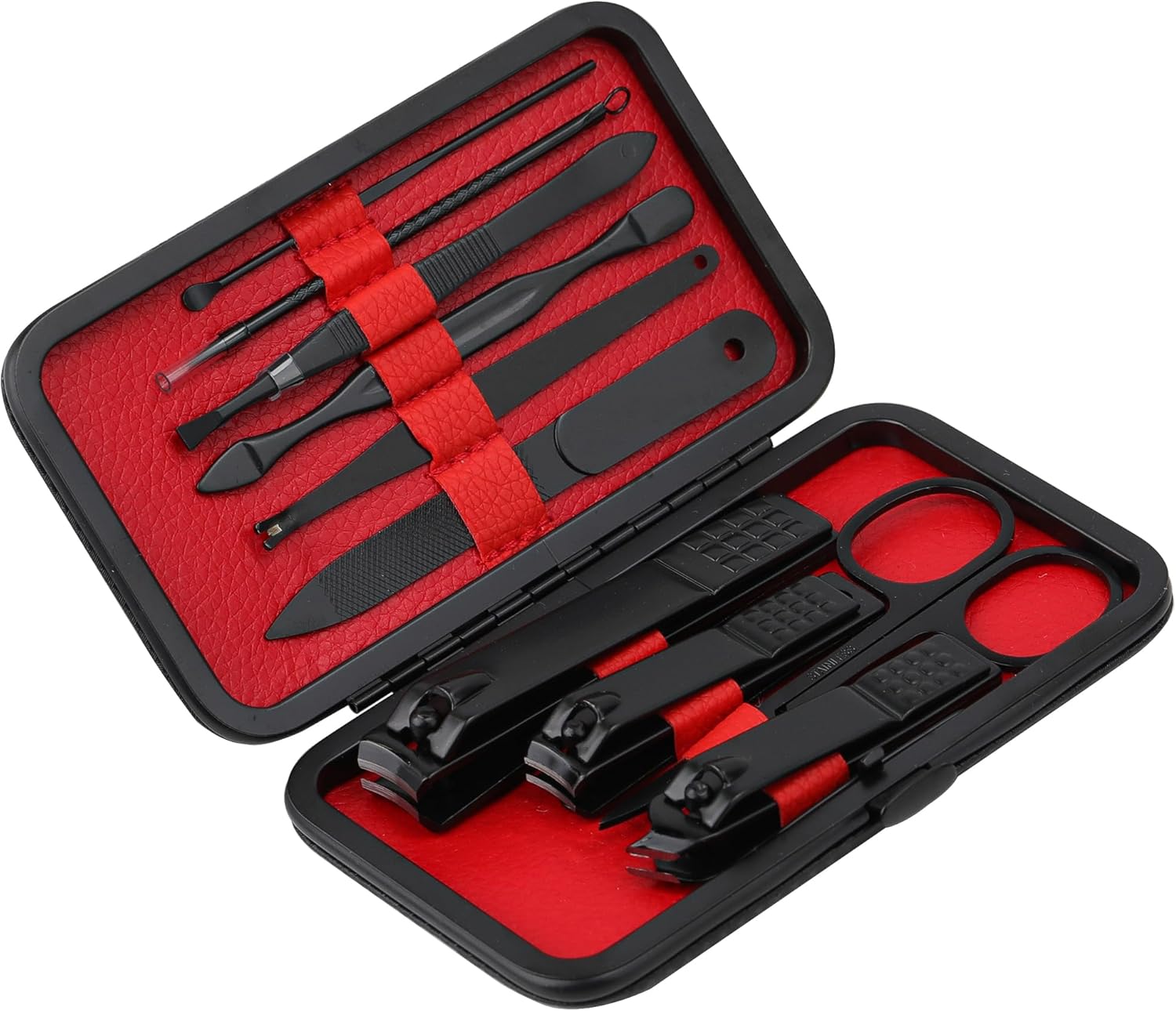 Kit de coupe-ongles de manucure 10 en 1, outils professionnels de soin des ongles en acier inoxydable avec étui de voyage en cuir noir – Image 3