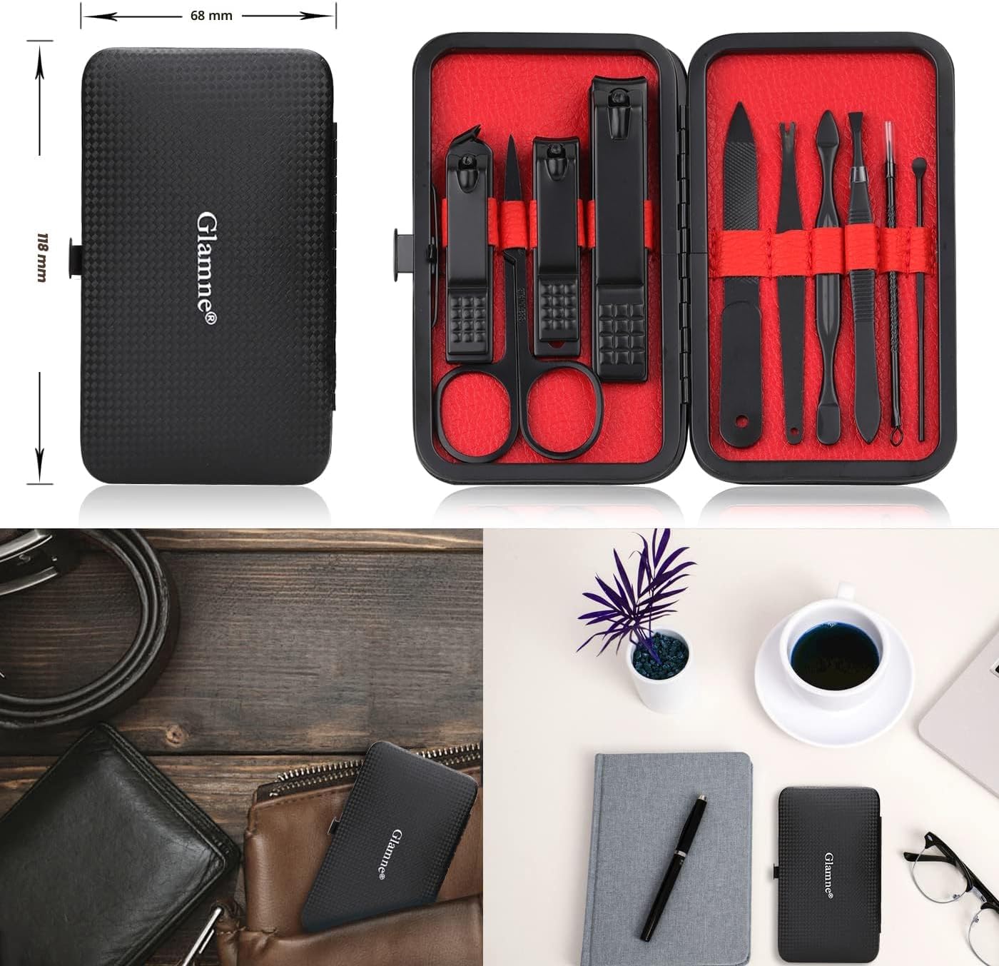 Kit de coupe-ongles de manucure 10 en 1, outils professionnels de soin des ongles en acier inoxydable avec étui de voyage en cuir noir – Image 6
