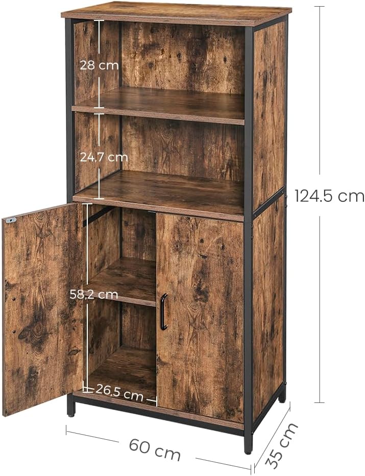 VASAGLE Meuble de Rangement, Buffet, Bibliothèque, 2 Compartiments Ouverts, Etagères Ajustables, Structure en Acier, pour Salon, Cuisine, Bureau, Marron Rustique et Noir LSC66BX – Image 4