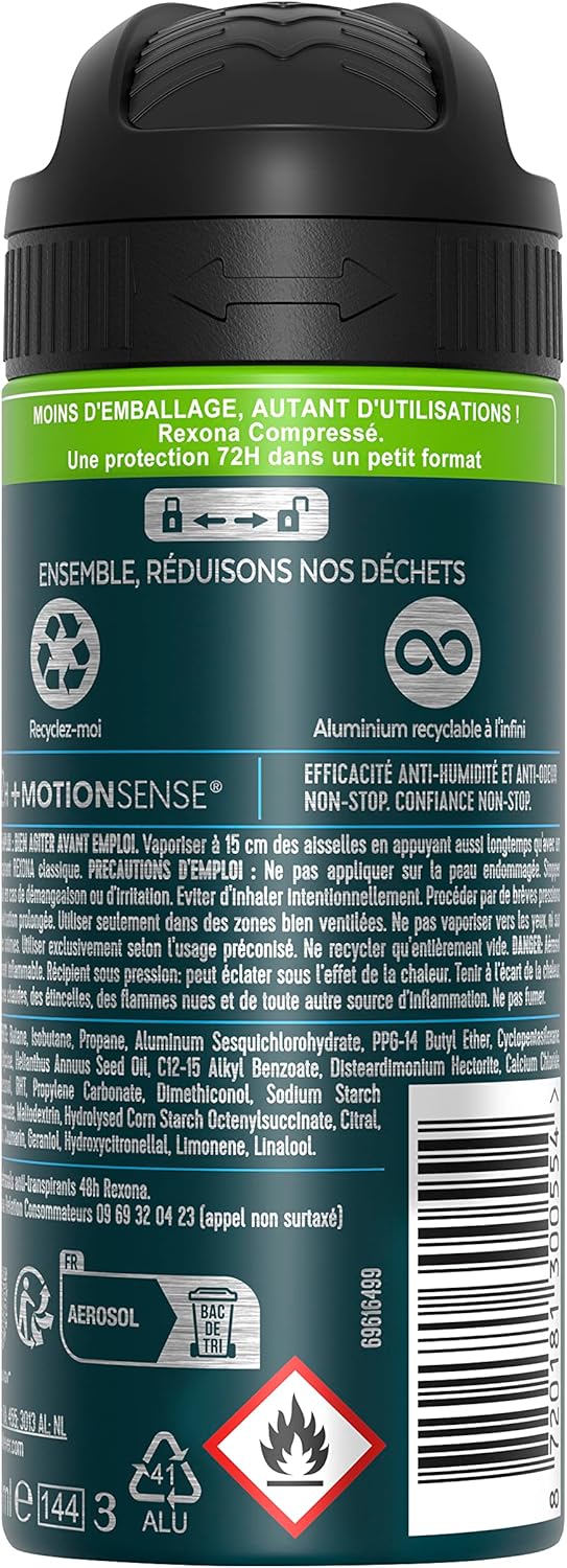REXONA Men Déodorant Sec Cobalt - Spray Anti-Transpirant Comprimé - Parfum Frais et Longue Durée - Protection 72h (Pack de 6 x 100 ml) – Image 4