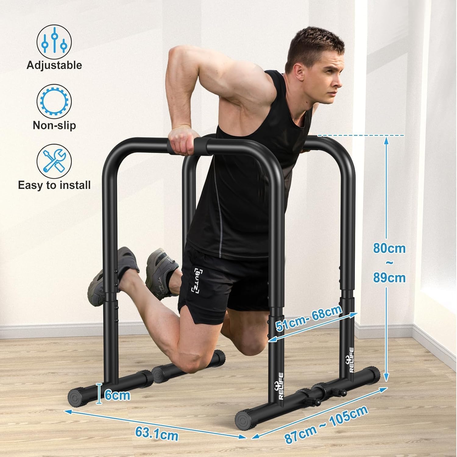 RELIFE reconstruisez votre vie Dips barre parallèle Station de Fitness réglable Push Up Dip Support gymnase rue entraînement Dip Stands – Image 7