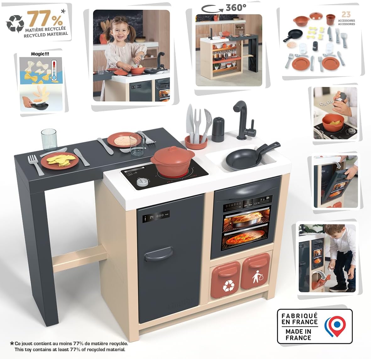 Smoby - Cuisine Ilot - Design Moderne - Surface de jeu 360° - Fonctions Traditionnelles - 23 Accessoires - Matière Recyclée - Dès 3 Ans - Fabriqué en France – Image 3